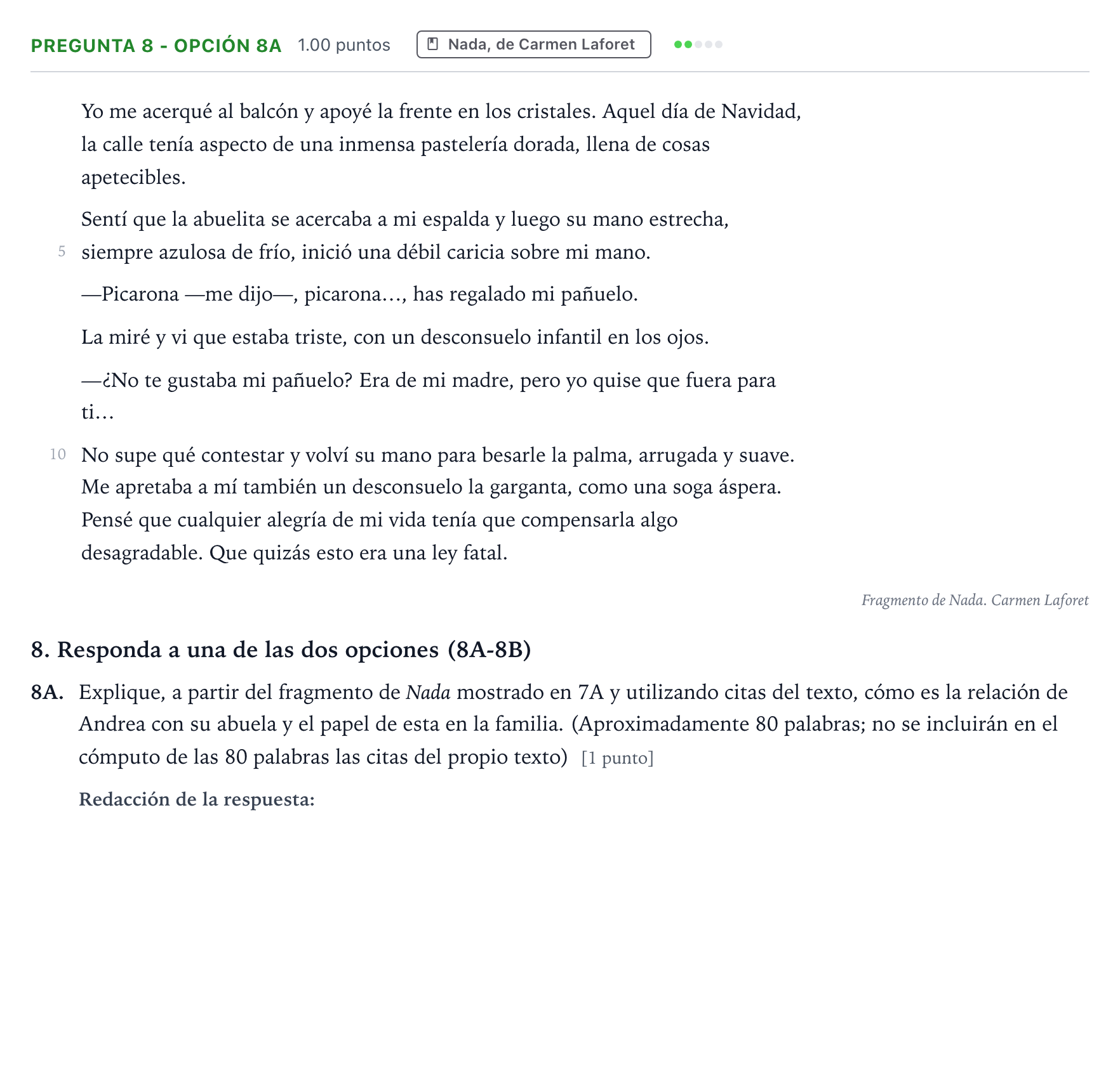 Enunciado: Pregunta 8 - Opción 8A · Lengua Castellana y Literatura II PAU País Vasco Extraordinaria 2025