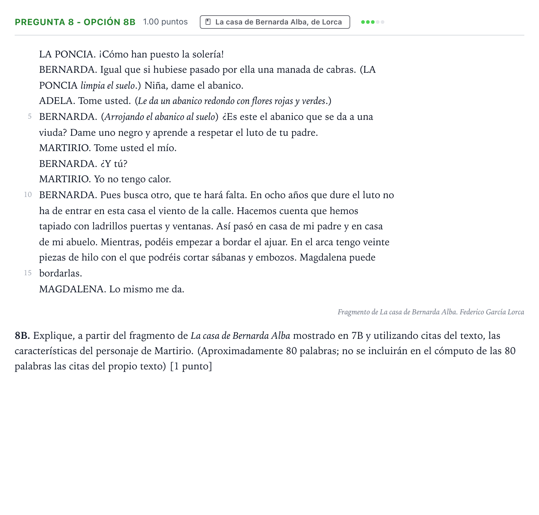 Enunciado: Pregunta 8 - Opción 8B · Lengua Castellana y Literatura II PAU País Vasco Extraordinaria 2025