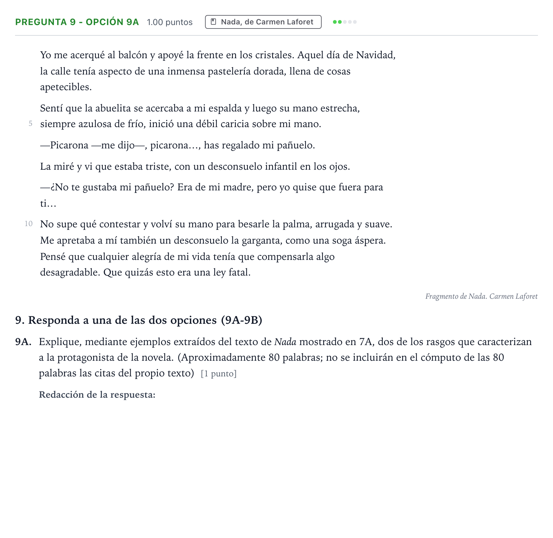 Enunciado: Pregunta 9 - Opción 9A · Lengua Castellana y Literatura II PAU País Vasco Extraordinaria 2025