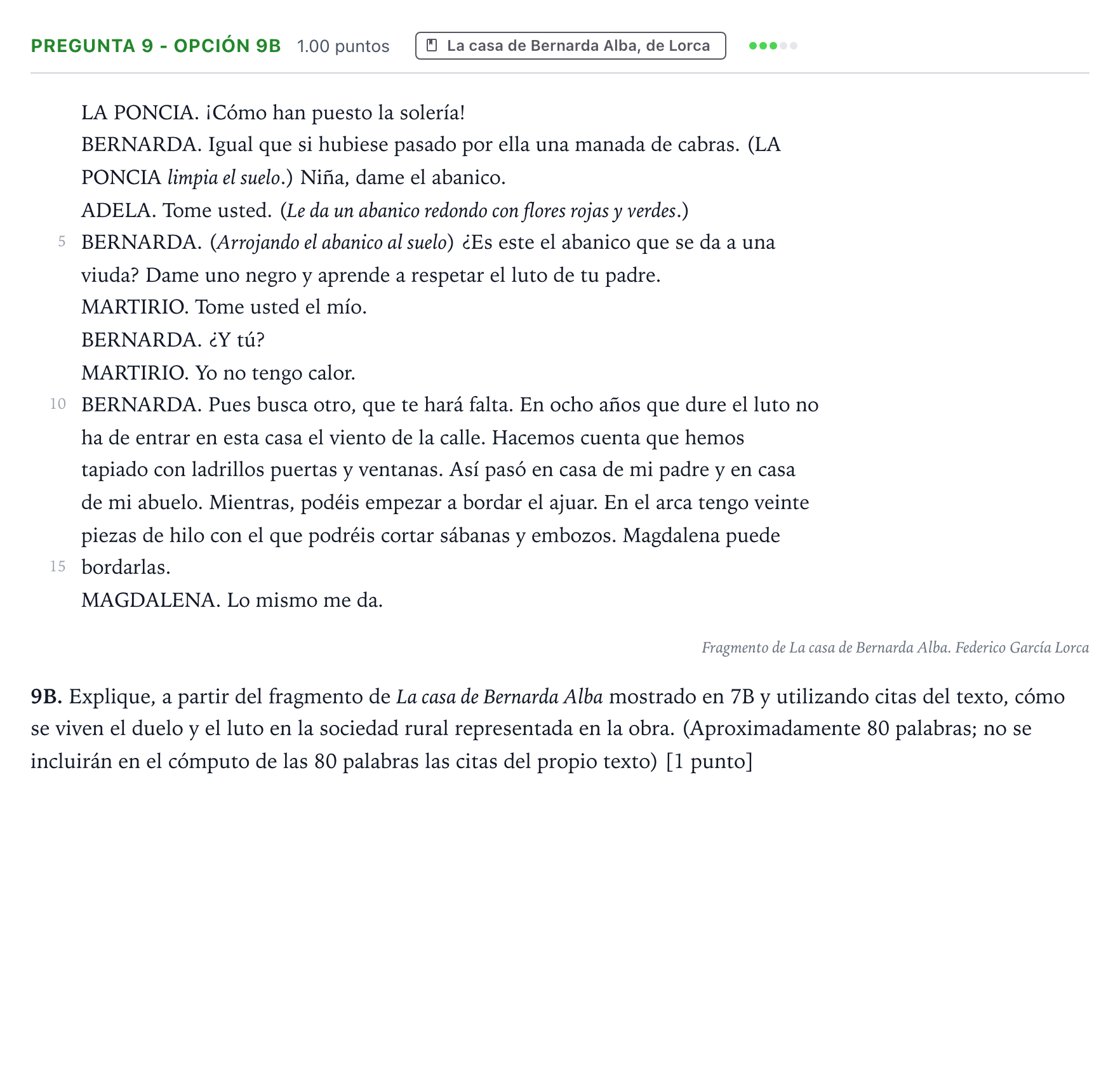 Enunciado: Pregunta 9 - Opción 9B · Lengua Castellana y Literatura II PAU País Vasco Extraordinaria 2025