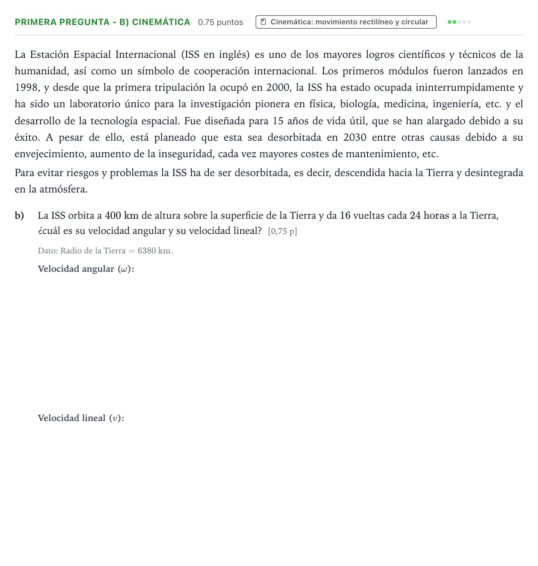 Enunciado: Ejercicio Primera Pregunta - b) Cinemática · Ciencias Generales PAU País Vasco Extraordinaria 2025