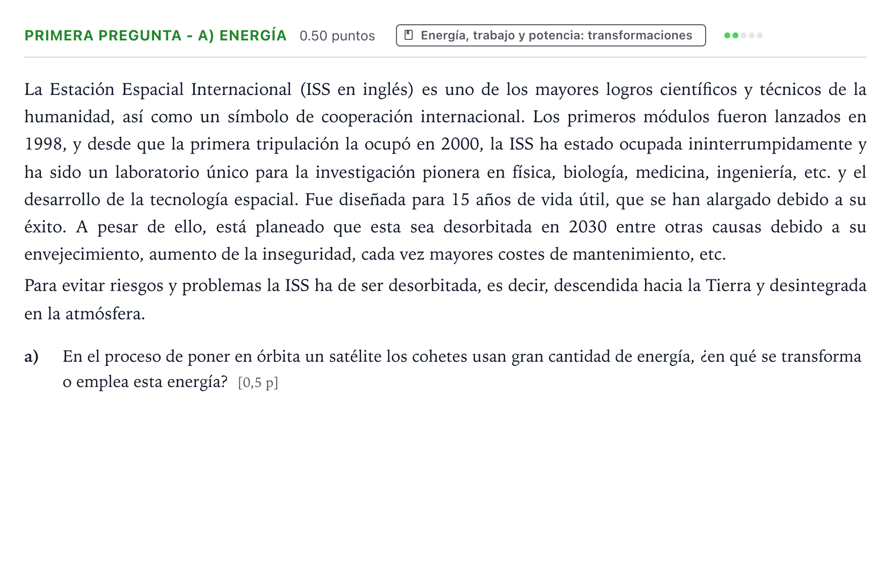Enunciado: Ejercicio Primera Pregunta - a) Energía · Ciencias Generales PAU País Vasco Extraordinaria 2025
