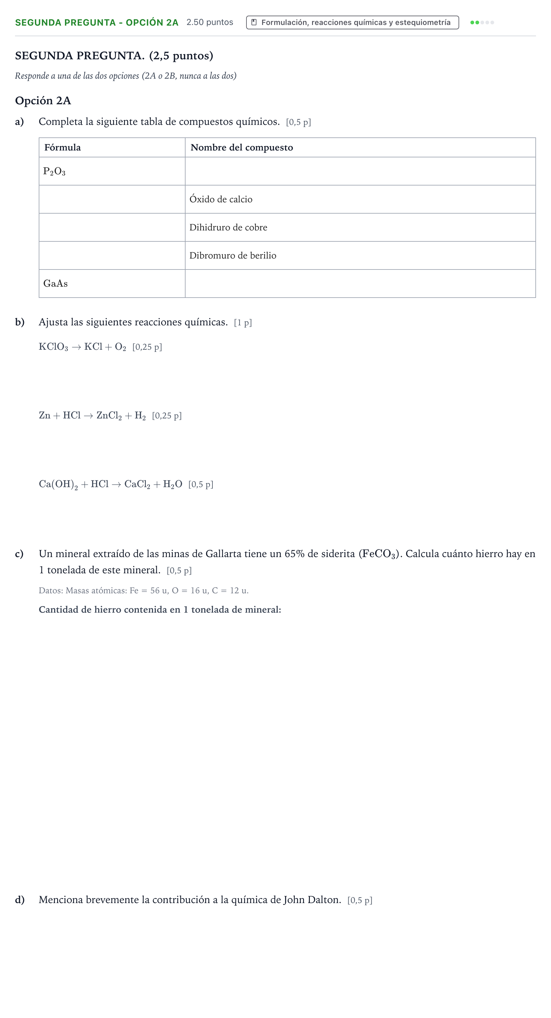 Enunciado: Ejercicio Segunda Pregunta - Opción 2A · Ciencias Generales PAU País Vasco Extraordinaria 2025