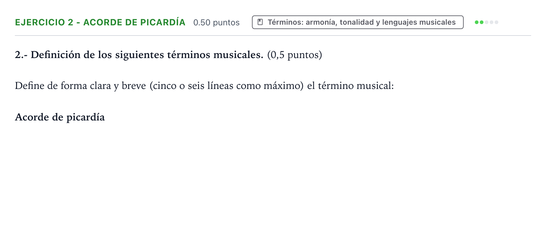 Enunciado: Ejercicio 2 - Acorde de picardía · Análisis Musical II PAU País Vasco Ordinaria 2025
