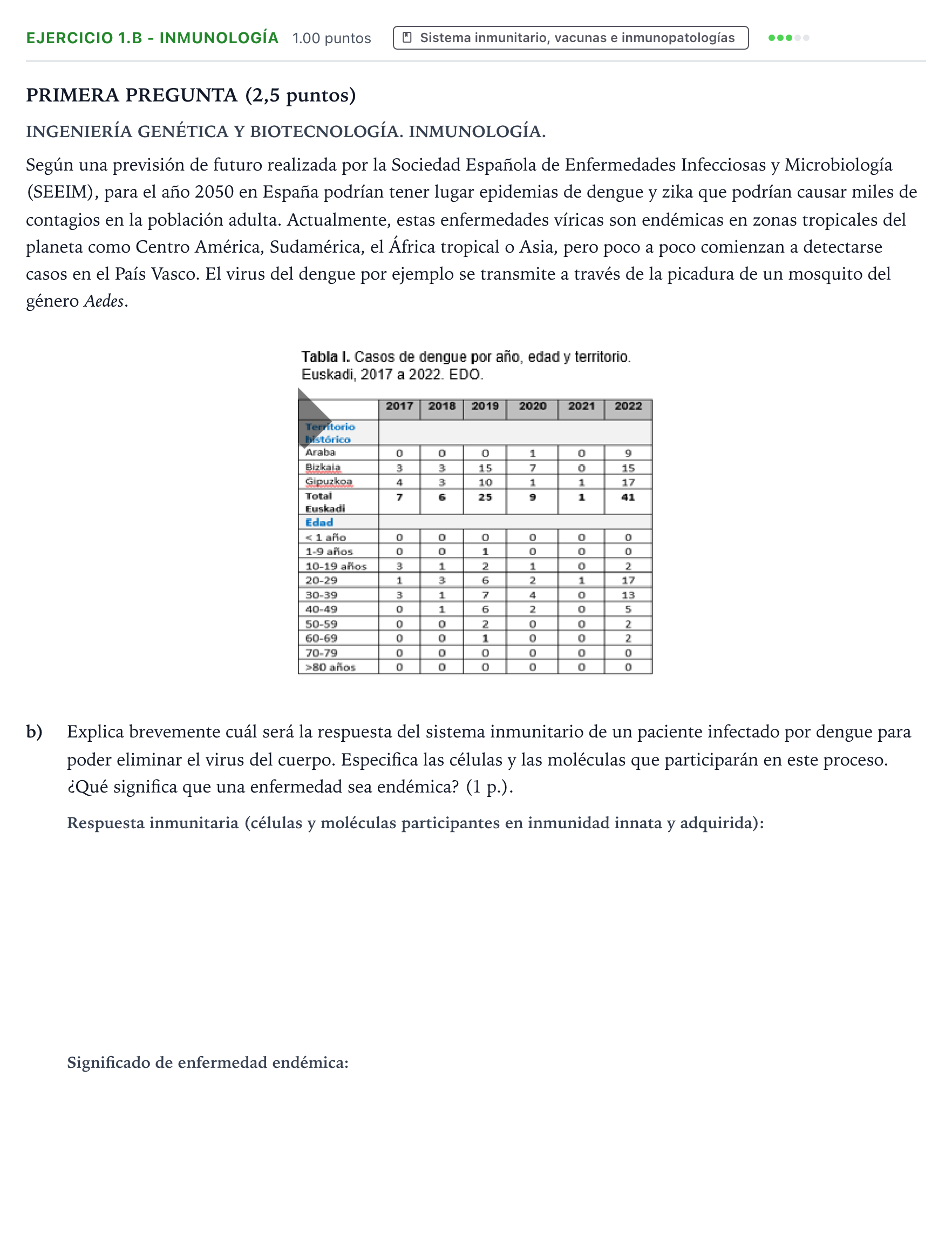 Enunciado: Ejercicio 1.b - Inmunología · Biología PAU País Vasco Ordinaria 2025