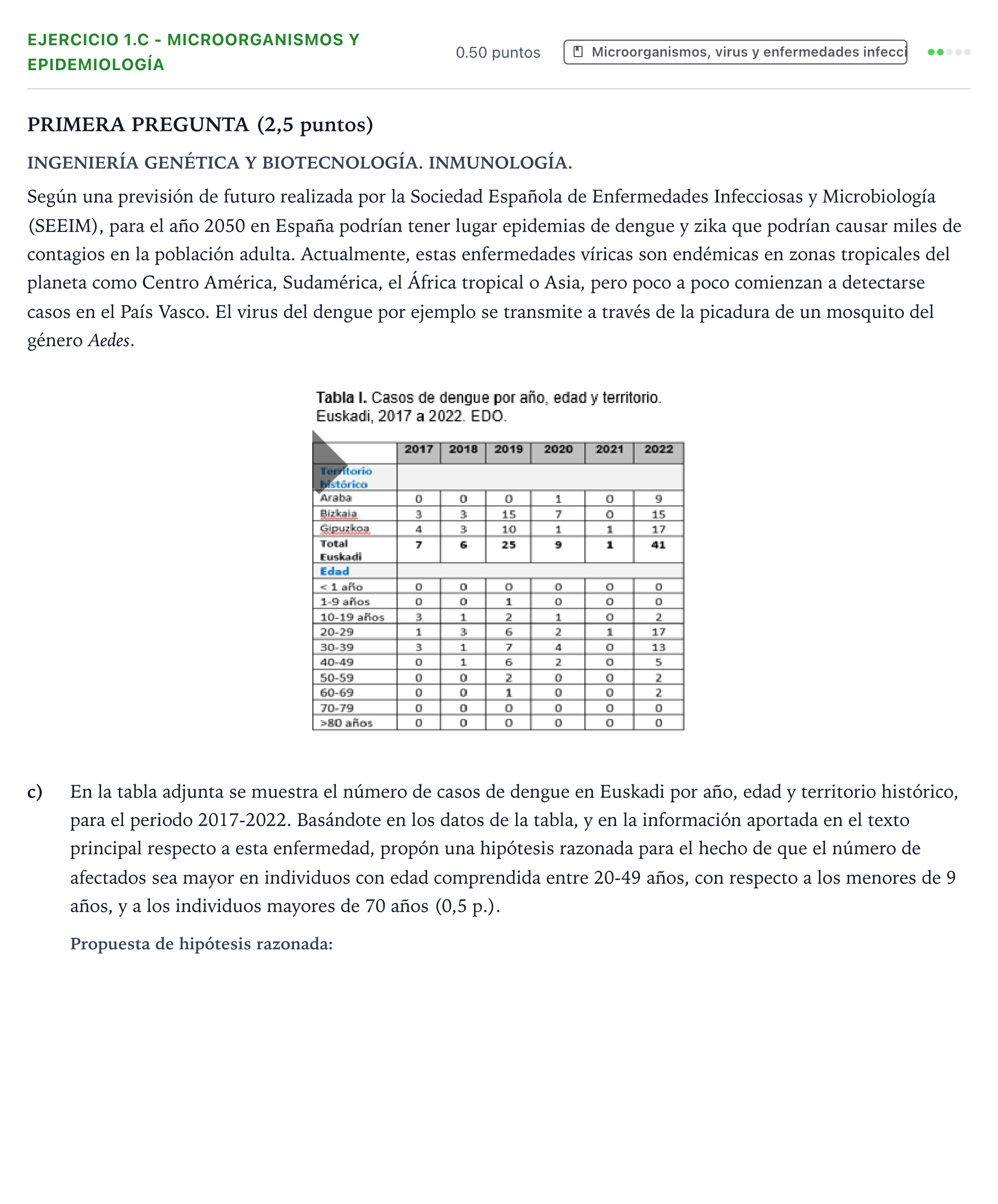 Enunciado: Ejercicio 1.c - Microorganismos y epidemiología · Biología PAU País Vasco Ordinaria 2025