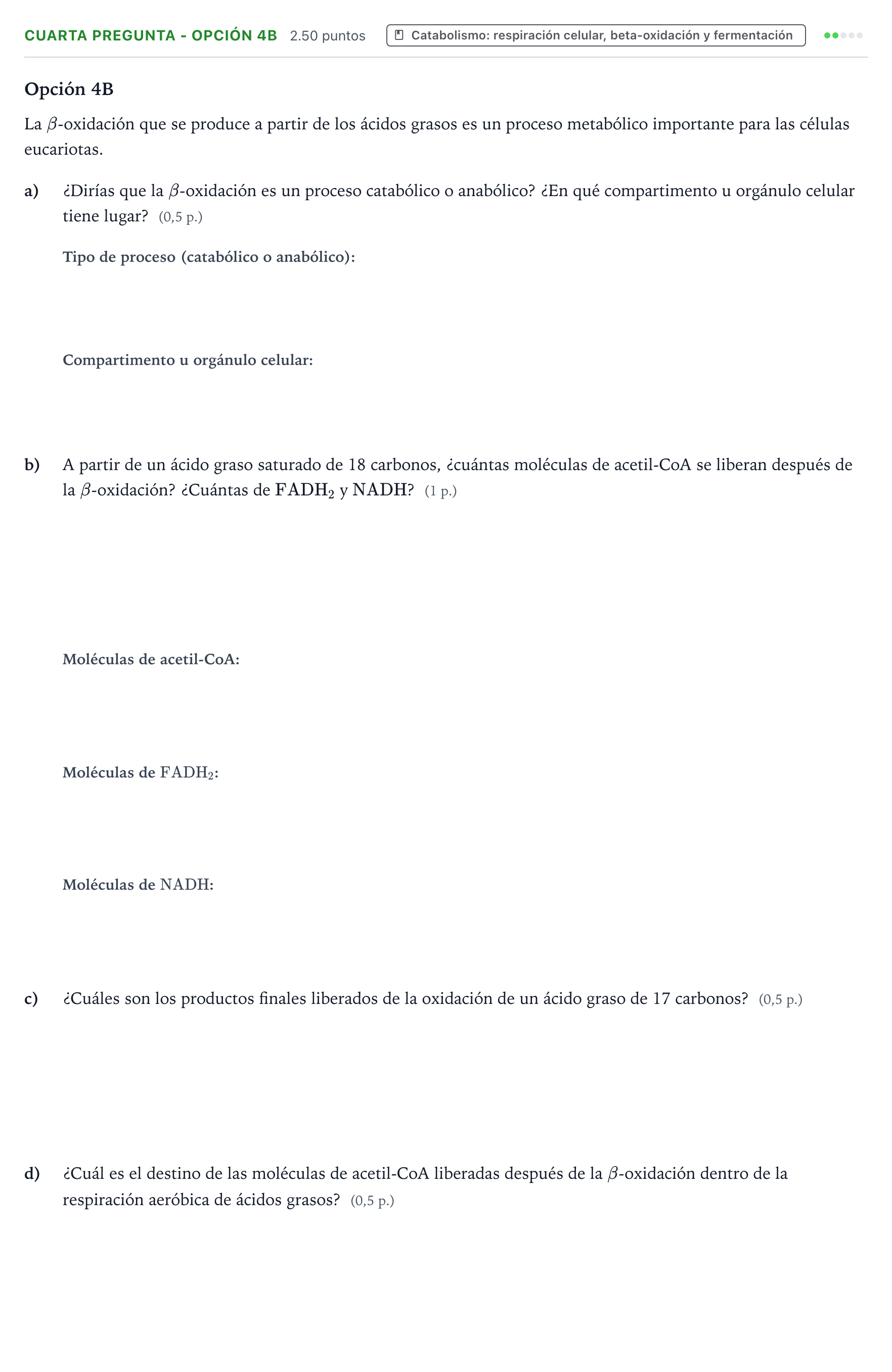 Enunciado: Ejercicio Cuarta Pregunta - Opción 4B · Biología PAU País Vasco Ordinaria 2025