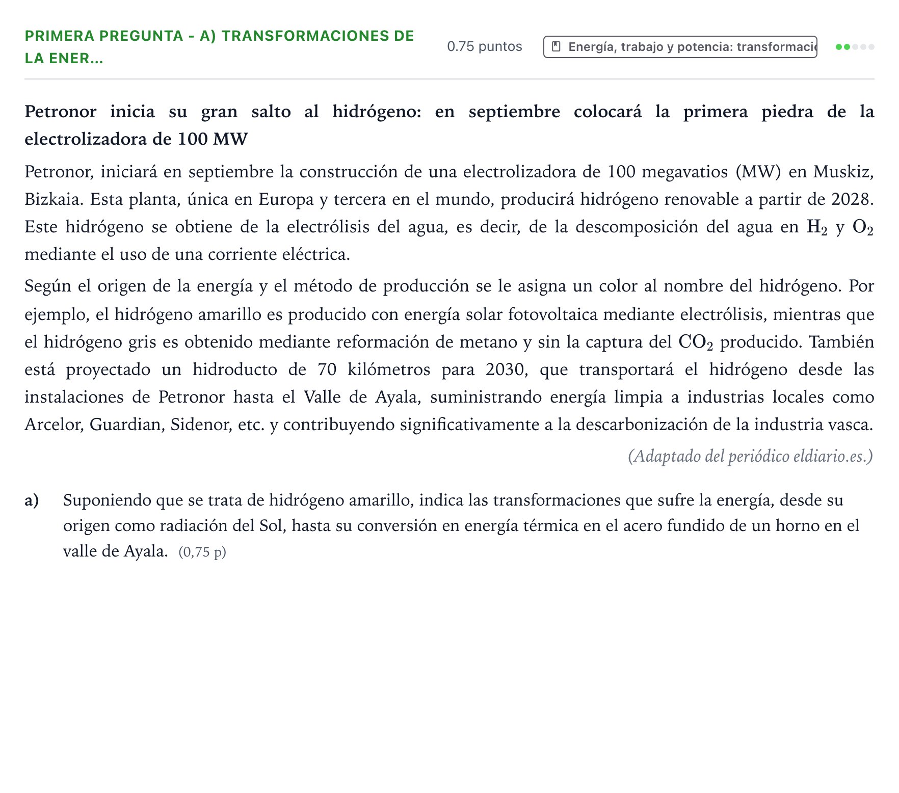 Enunciado: Ejercicio Primera pregunta - a) Transformaciones de la ener… · Ciencias Generales PAU País Vasco Ordinaria 2025