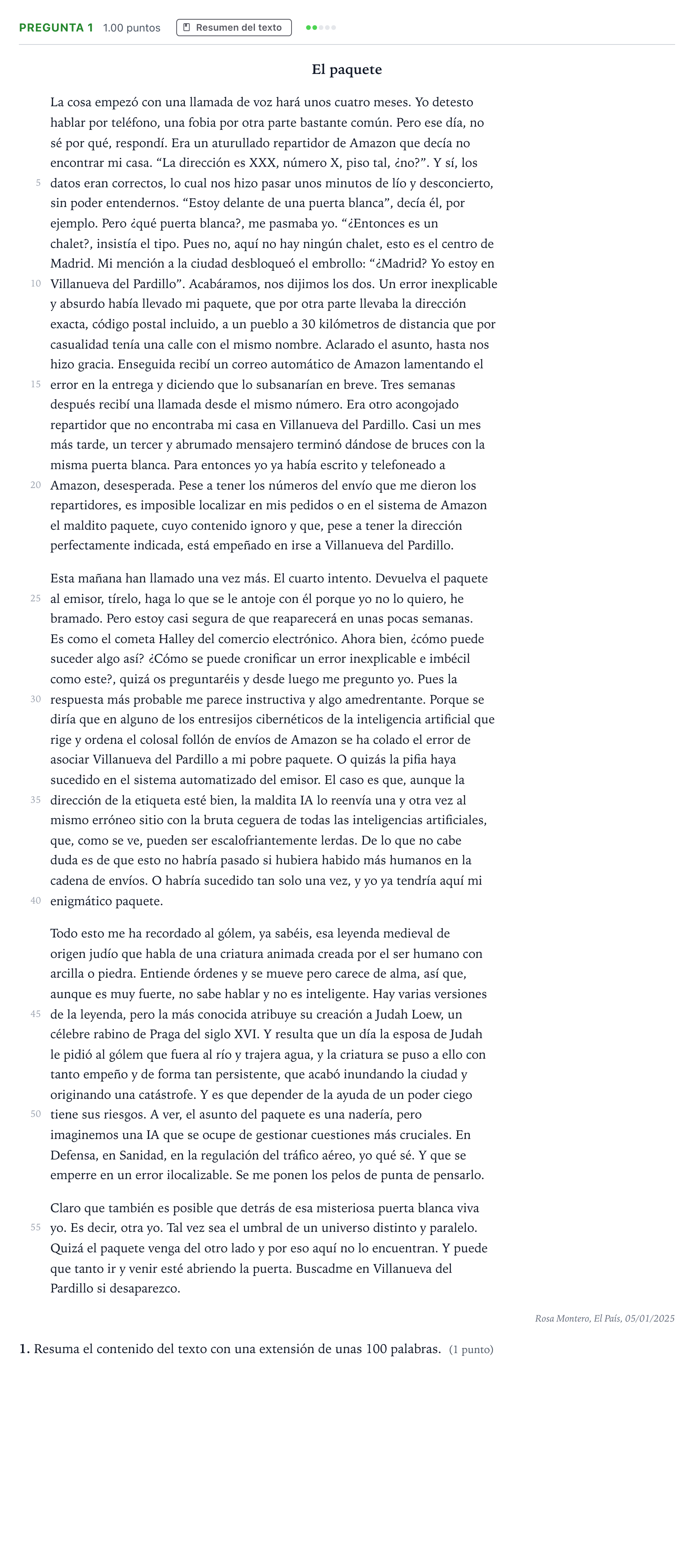 Enunciado: Pregunta 1 · Lengua Castellana y Literatura II PAU País Vasco Ordinaria 2025