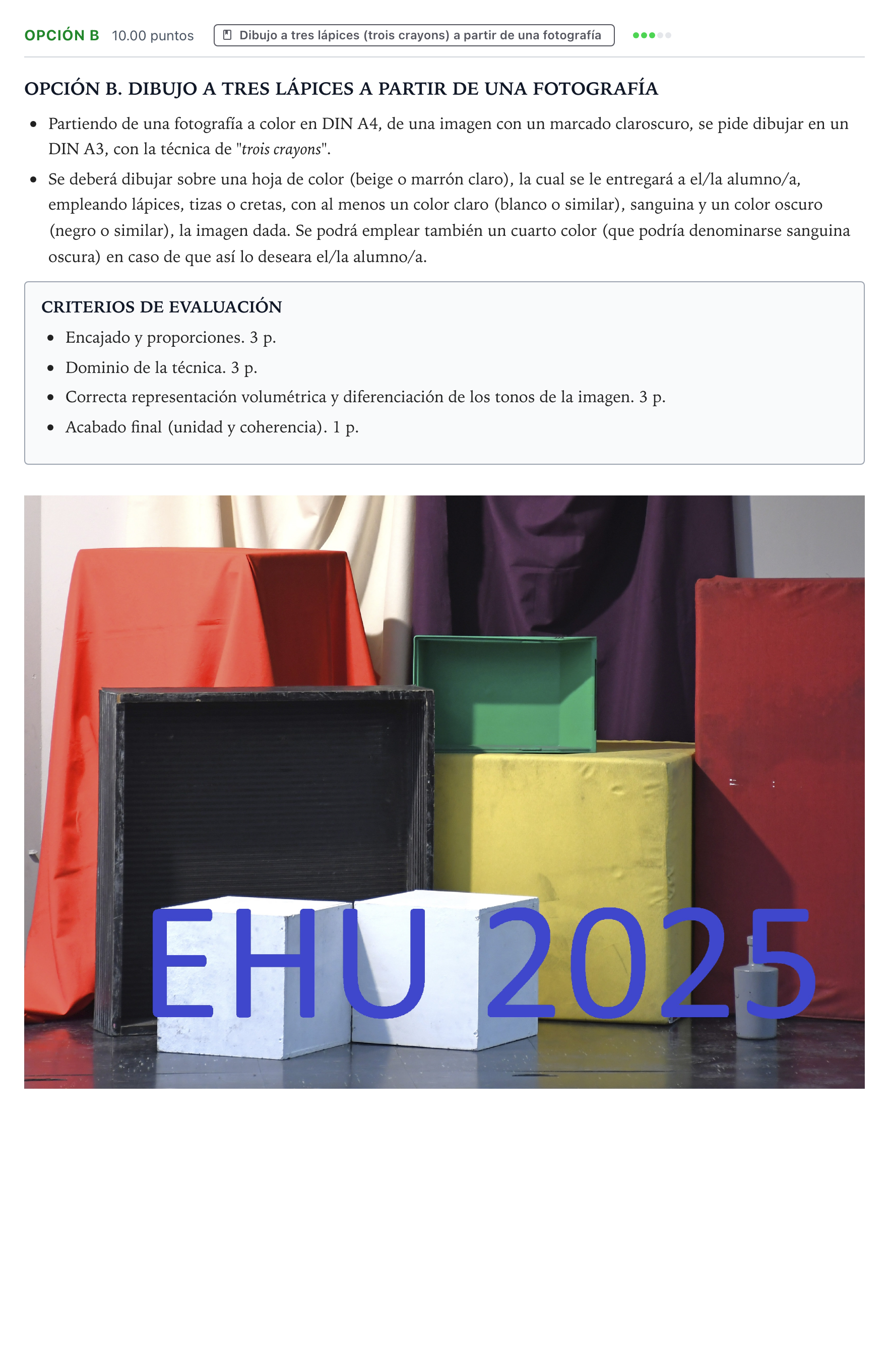 Enunciado: Opción B · Dibujo Artístico II PAU País Vasco Ordinaria 2025