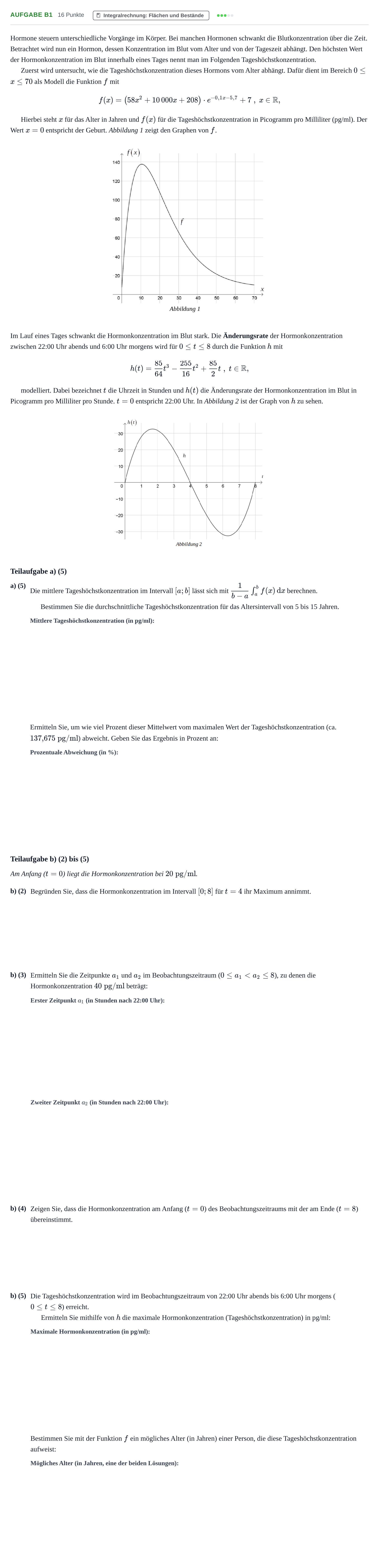 Aufgabenstellung: Aufgabe B1 - Integralrechnung: Flächen und Bestän… · Abitur NRW Mathematik GK · Haupttermin · GTR · Weiterbildungsk 2021