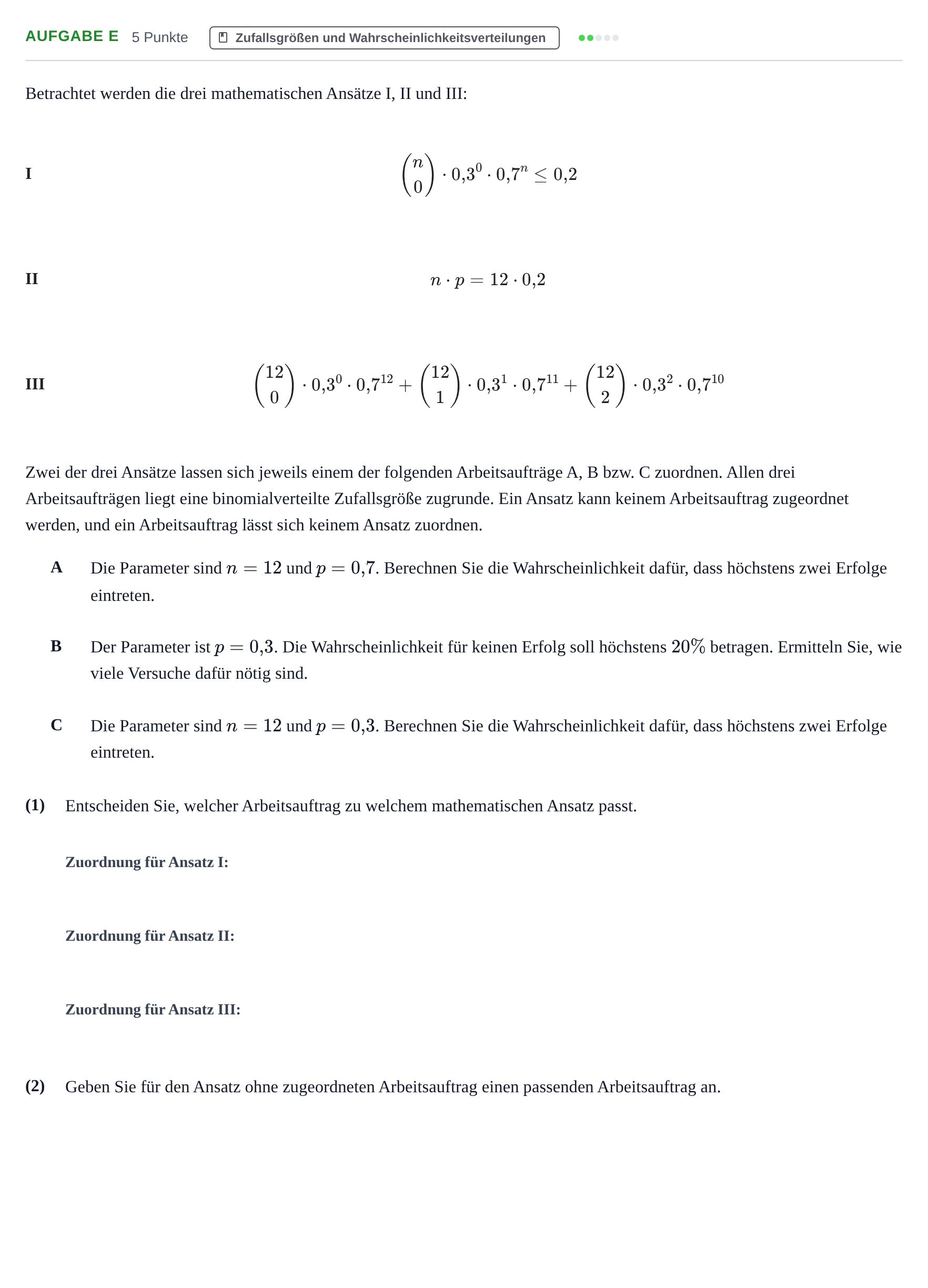 Aufgabenstellung: Aufgabe e · Abitur NRW Mathematik GK · Haupttermin · GTR · Weiterbildungsk 2021