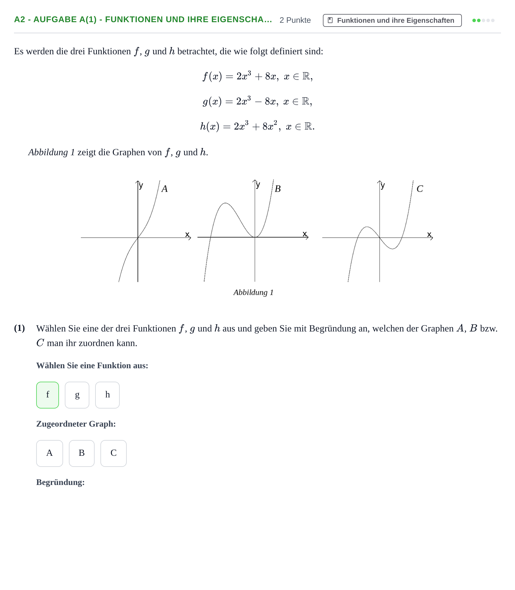 Aufgabenstellung: Aufgabe A2 - Aufgabe a(1) - Funktionen und ihre Eigenscha… · Abitur NRW Mathematik GK · Nachtermin · CAS 2021
