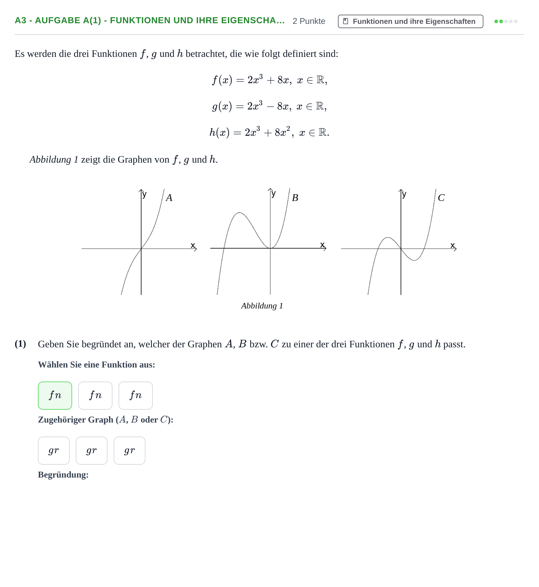 Aufgabenstellung: Aufgabe A3 - Aufgabe a(1) - Funktionen und ihre Eigenscha… · Abitur NRW Mathematik GK · Nachtermin · CAS 2021
