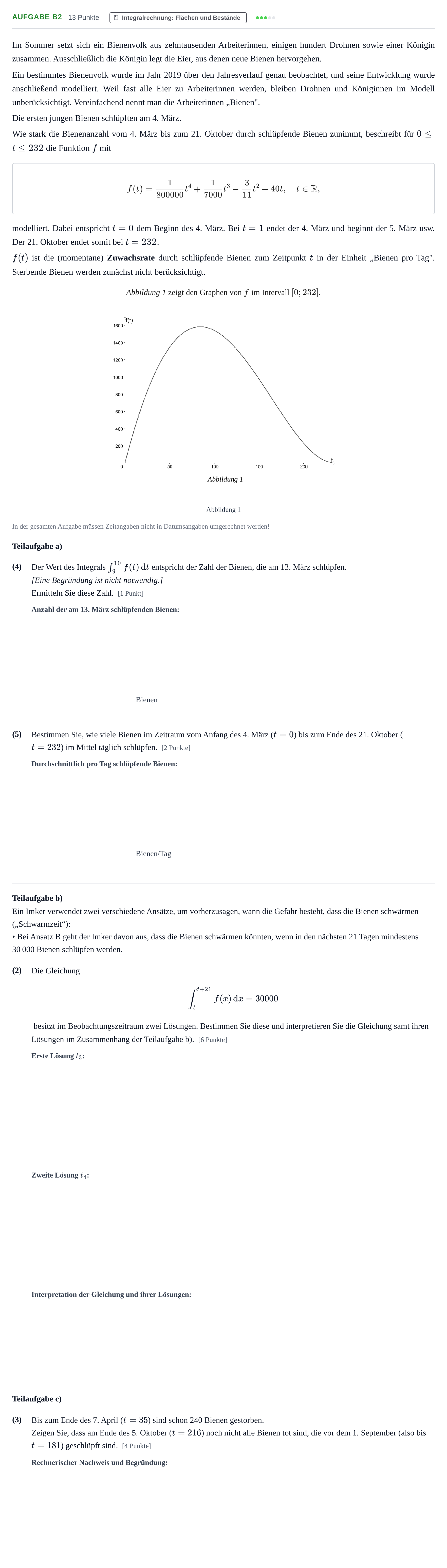 Aufgabenstellung: Aufgabe B2 - Integralrechnung · Abitur NRW Mathematik GK · Nachtermin · CAS 2021