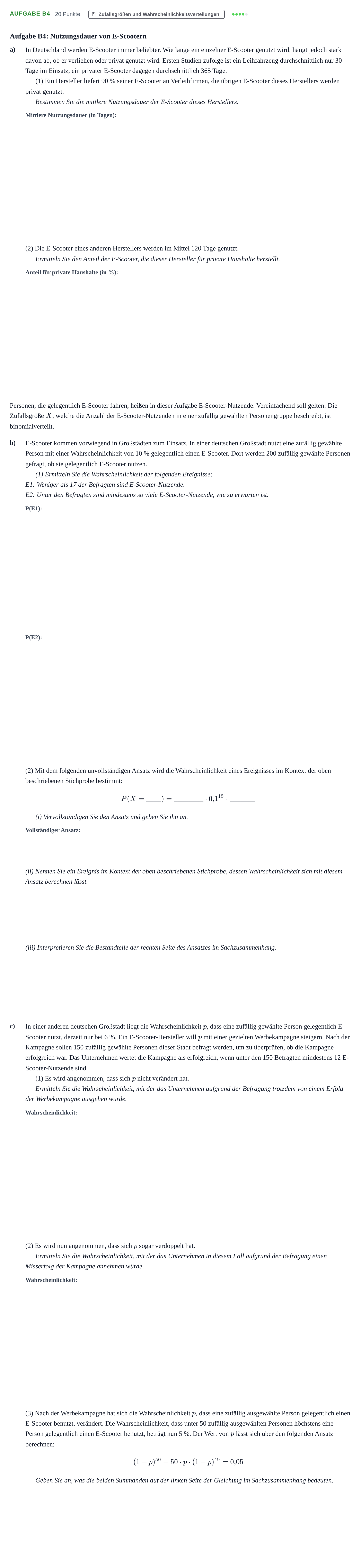 Aufgabenstellung: Aufgabe B4 - Zufallsgrößen und Wahrscheinlichkeit… · Abitur NRW Mathematik GK · Nachtermin · CAS 2021