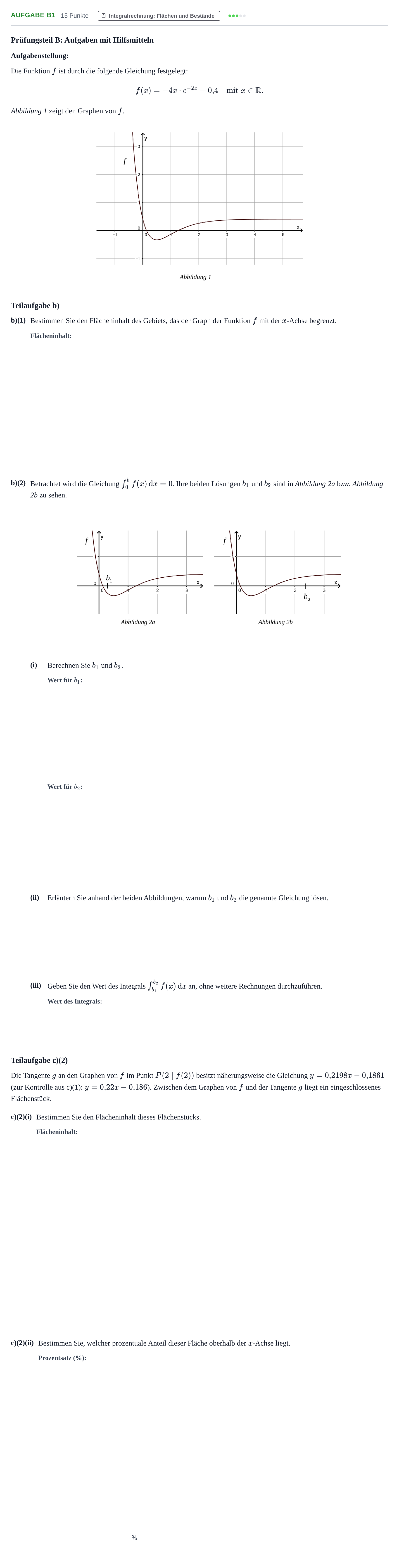 Aufgabenstellung: Aufgabe B1 - Integralrechnung · Abitur NRW Mathematik GK · Nachtermin · CAS · Weiterbildungsko 2021