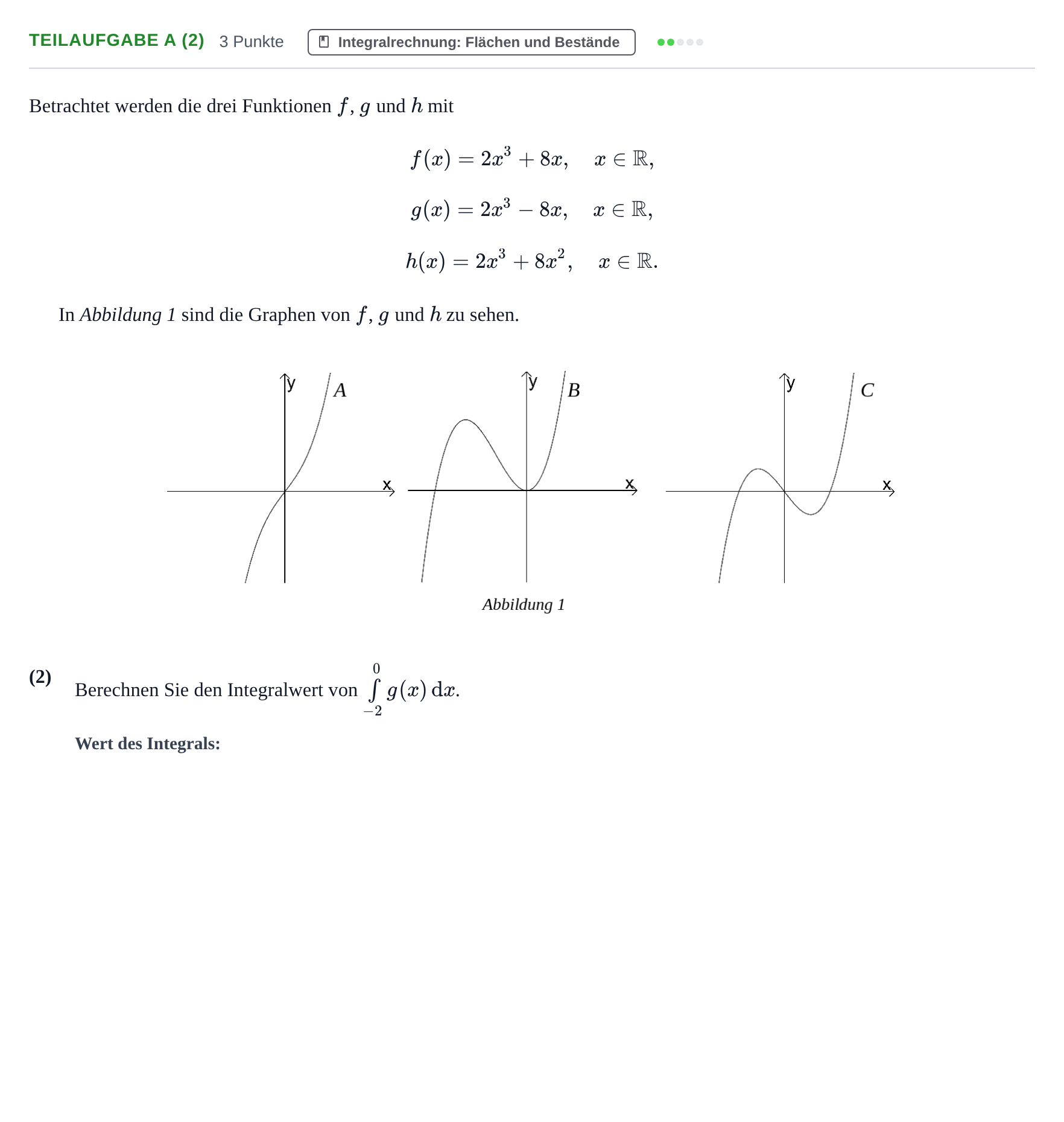 Aufgabenstellung: Teilaufgabe a (2) - Integralrechnung · Abitur NRW Mathematik GK · Nachtermin · CAS · Weiterbildungsko 2021