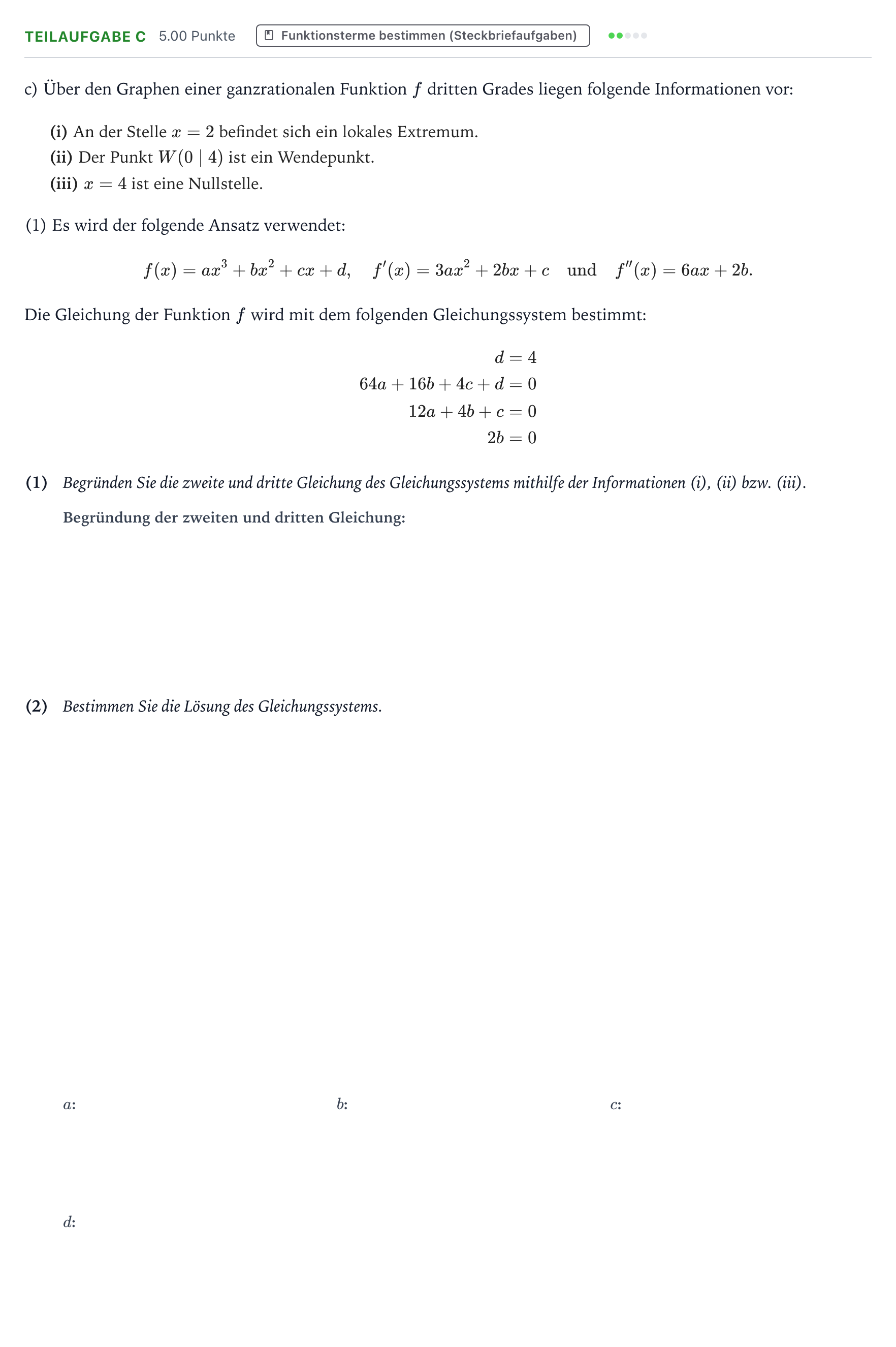 Aufgabenstellung: Teilaufgabe c · Abitur NRW Mathematik GK · Nachtermin · CAS · Weiterbildungsko 2021