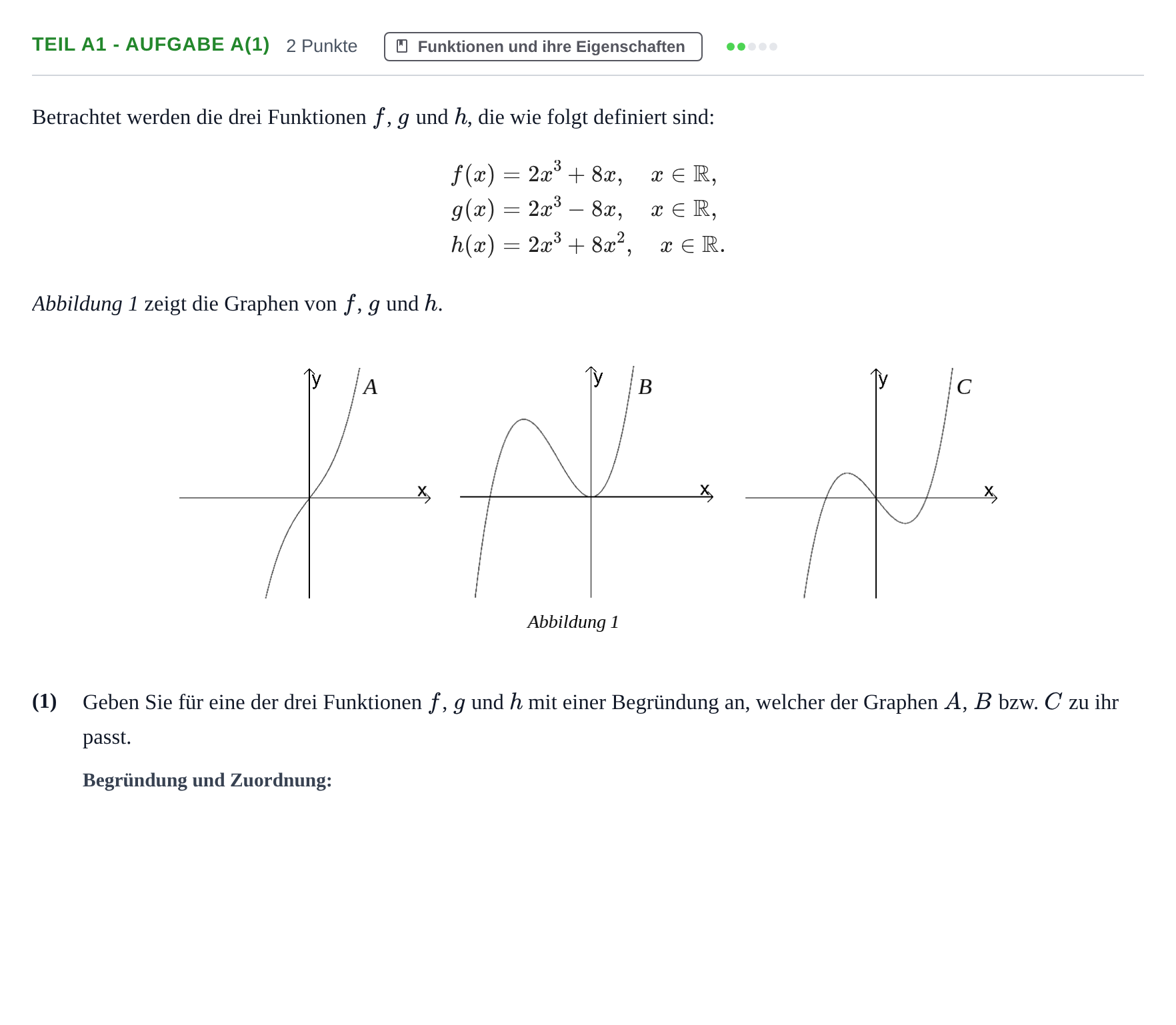 Aufgabenstellung: Teil A1 - Aufgabe a(1) · Abitur NRW Mathematik GK · Nachtermin · GTR 2021