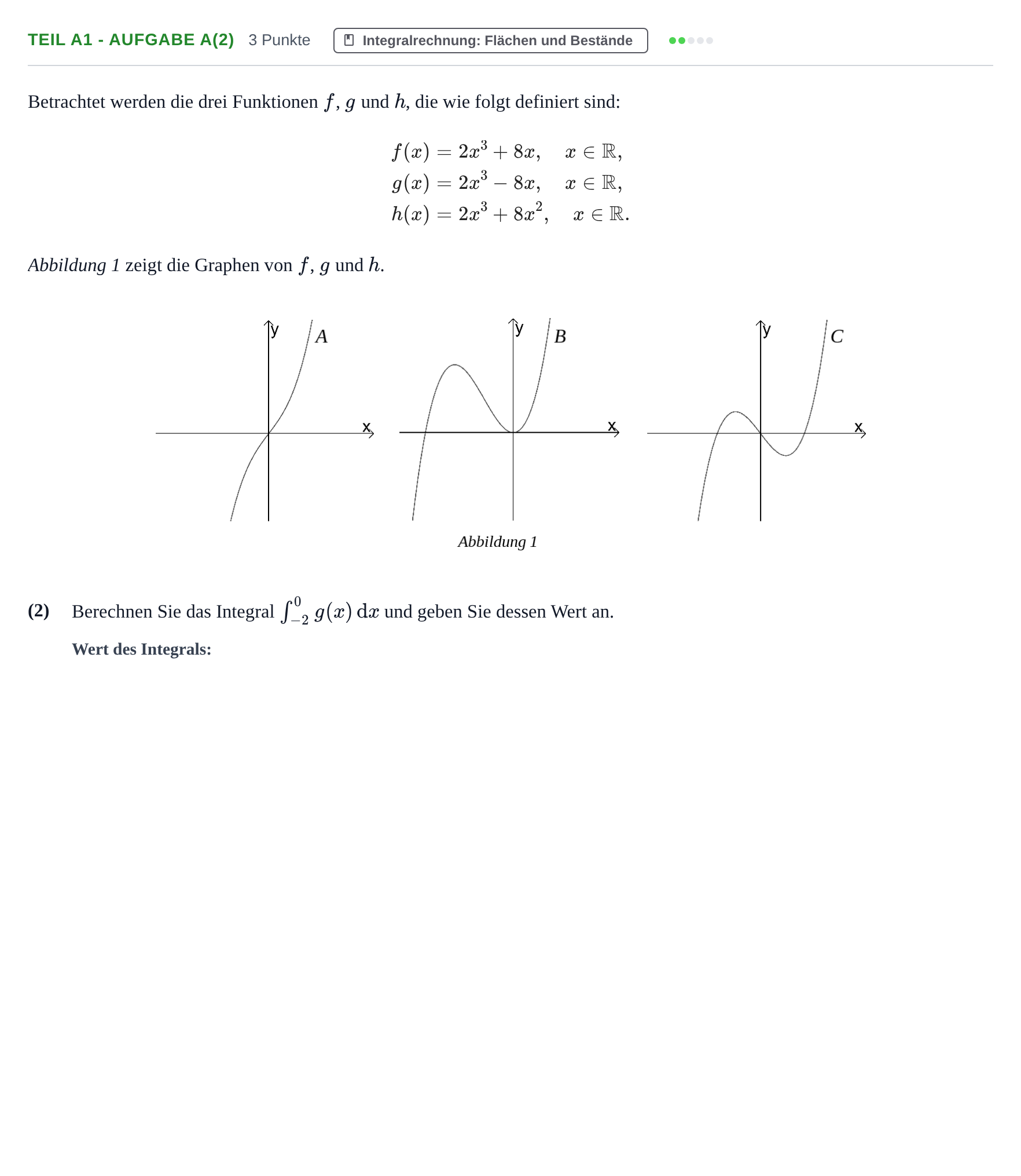 Aufgabenstellung: Teil A1 - Aufgabe a(2) · Abitur NRW Mathematik GK · Nachtermin · GTR 2021