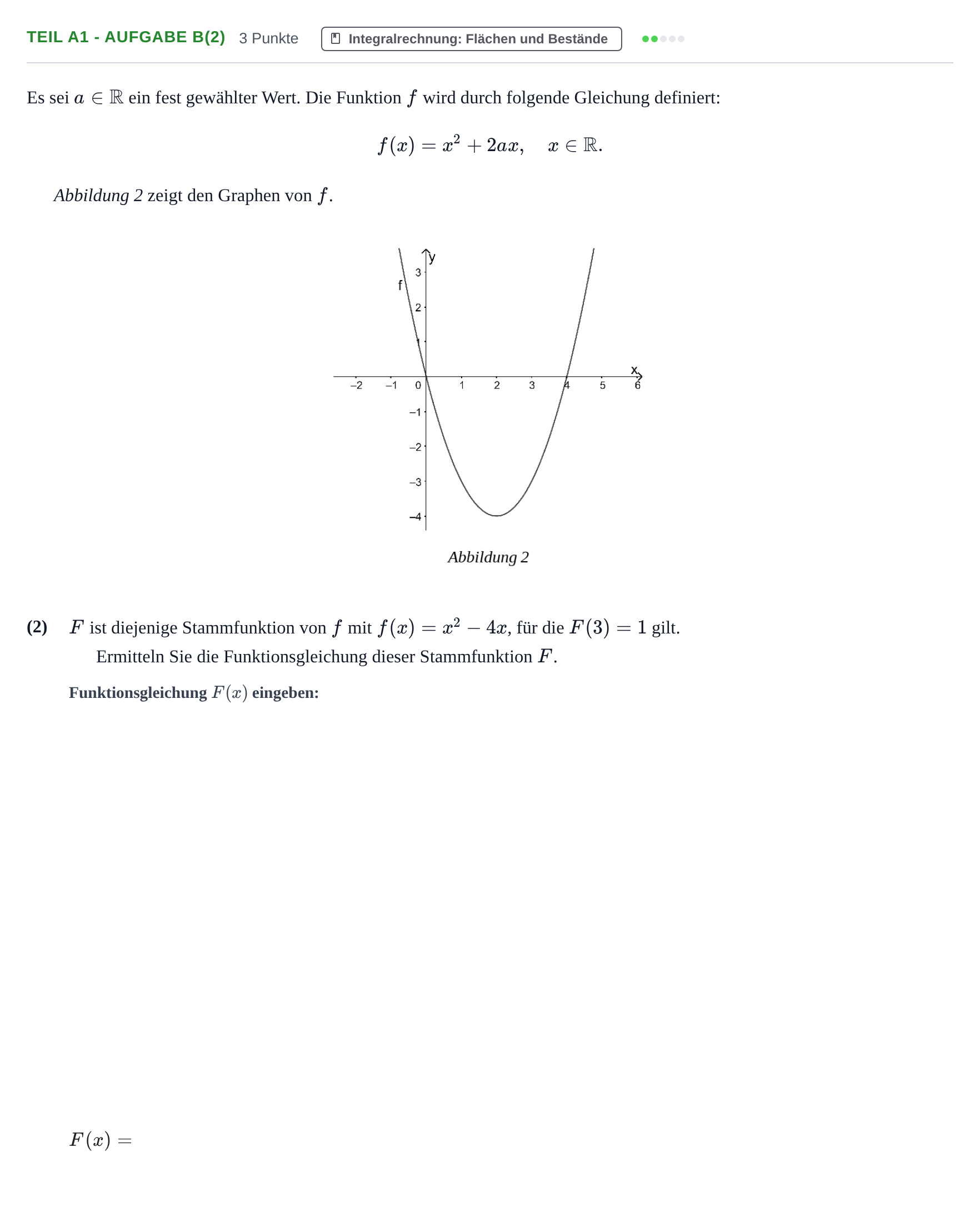 Aufgabenstellung: Teil A1 - Aufgabe b(2) · Abitur NRW Mathematik GK · Nachtermin · GTR 2021