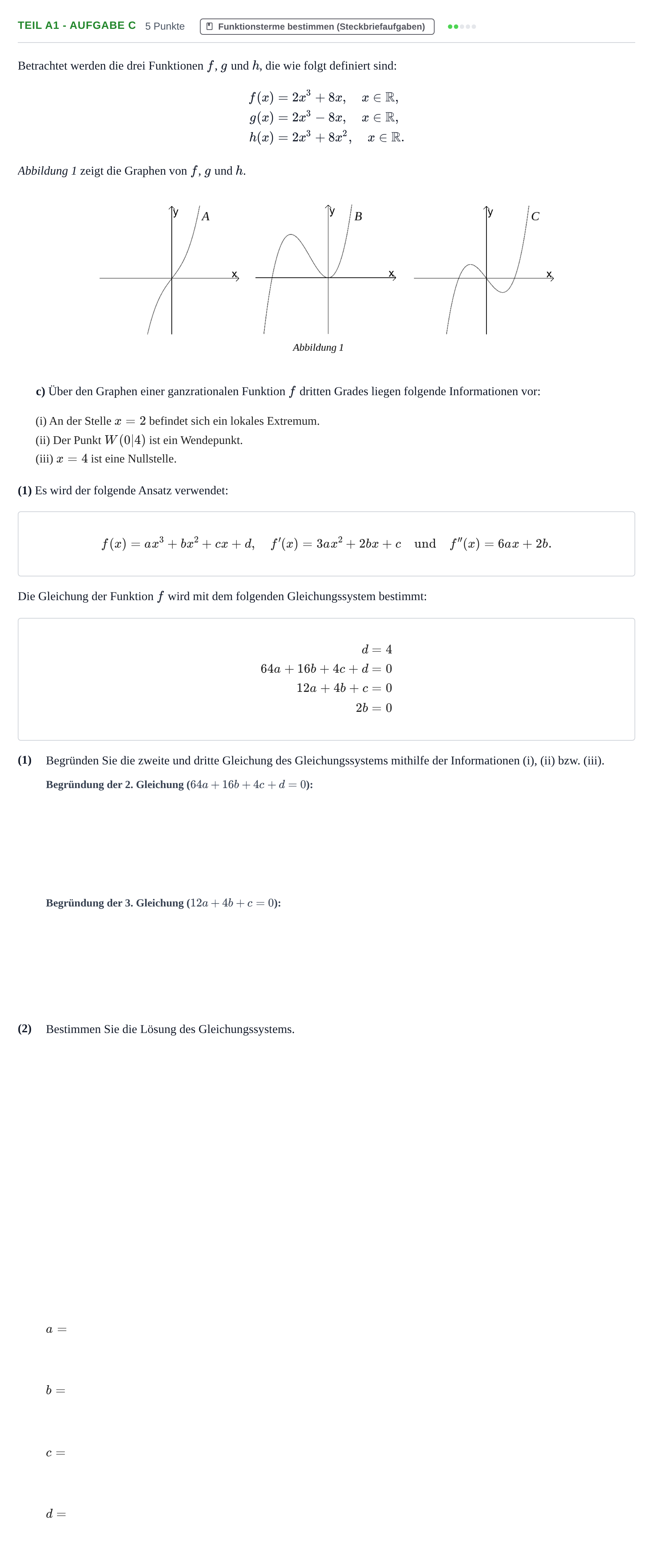Aufgabenstellung: Teil A1 - Aufgabe c · Abitur NRW Mathematik GK · Nachtermin · GTR 2021