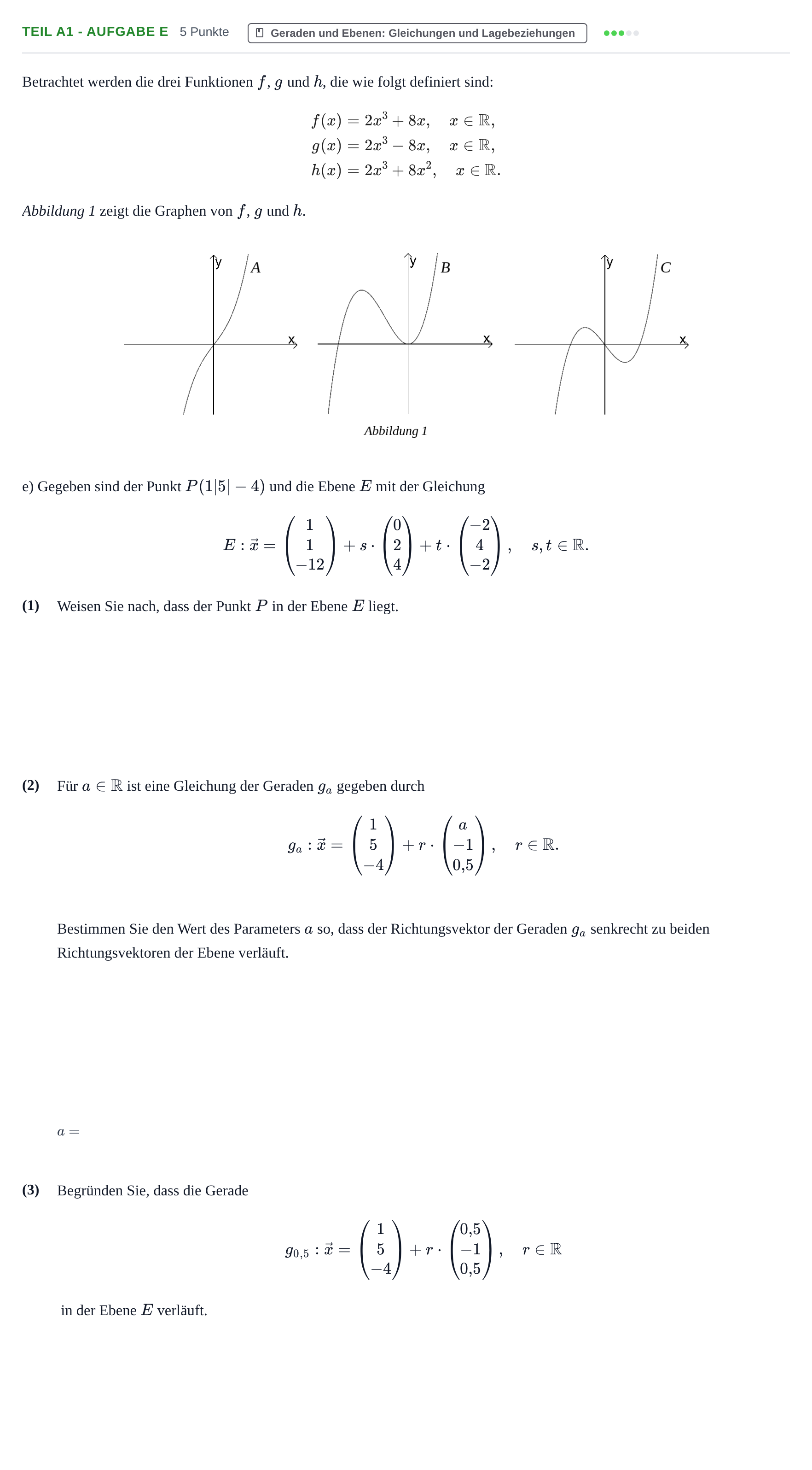 Aufgabenstellung: Teil A1 - Aufgabe e · Abitur NRW Mathematik GK · Nachtermin · GTR 2021
