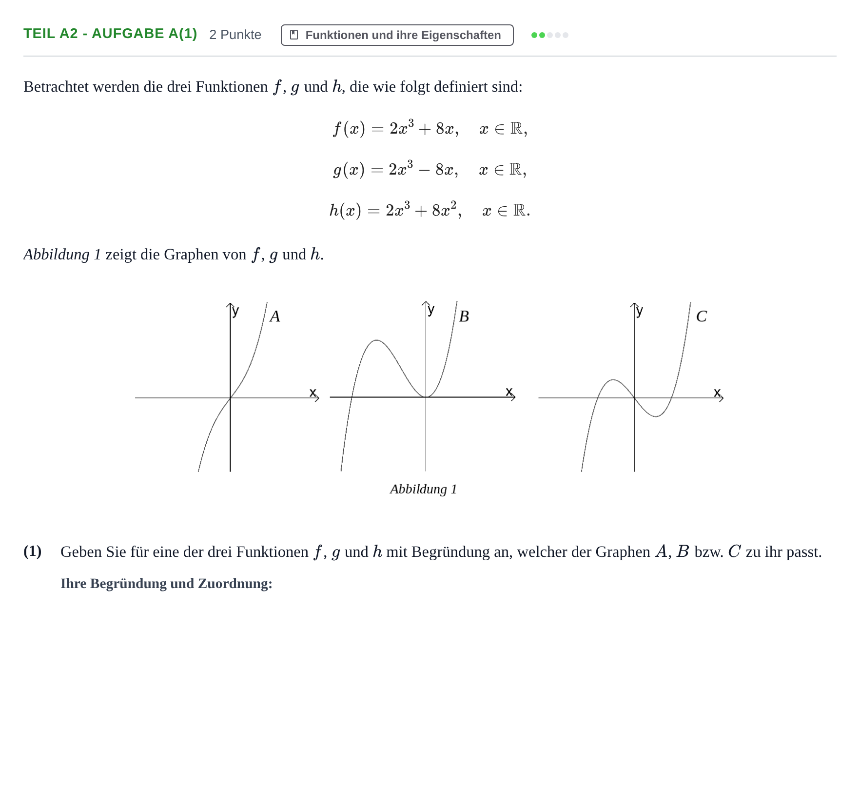 Aufgabenstellung: Teil A2 - Aufgabe a(1) · Abitur NRW Mathematik GK · Nachtermin · GTR 2021