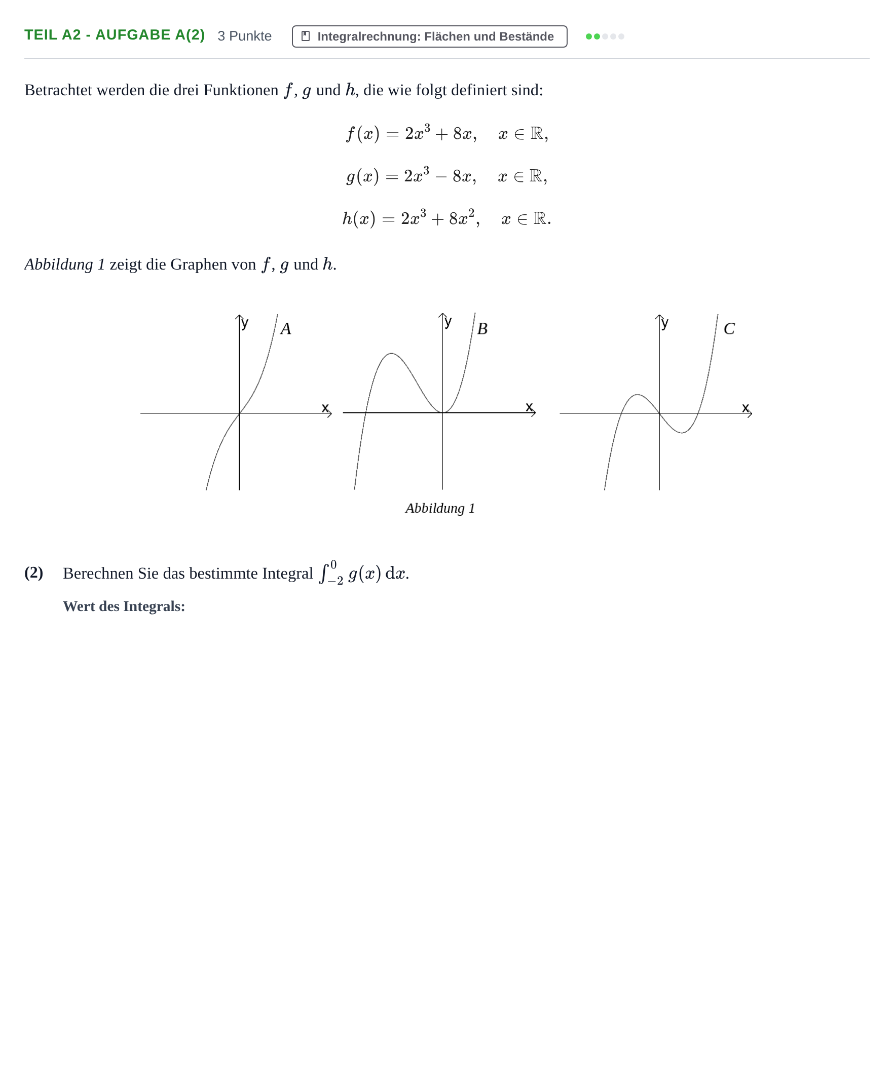 Aufgabenstellung: Teil A2 - Aufgabe a(2) · Abitur NRW Mathematik GK · Nachtermin · GTR 2021