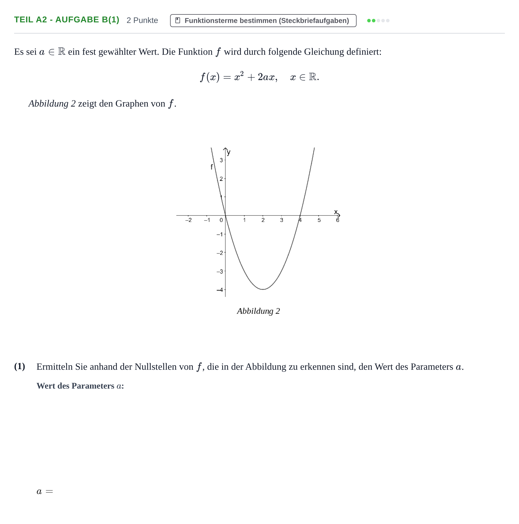 Aufgabenstellung: Teil A2 - Aufgabe b(1) · Abitur NRW Mathematik GK · Nachtermin · GTR 2021