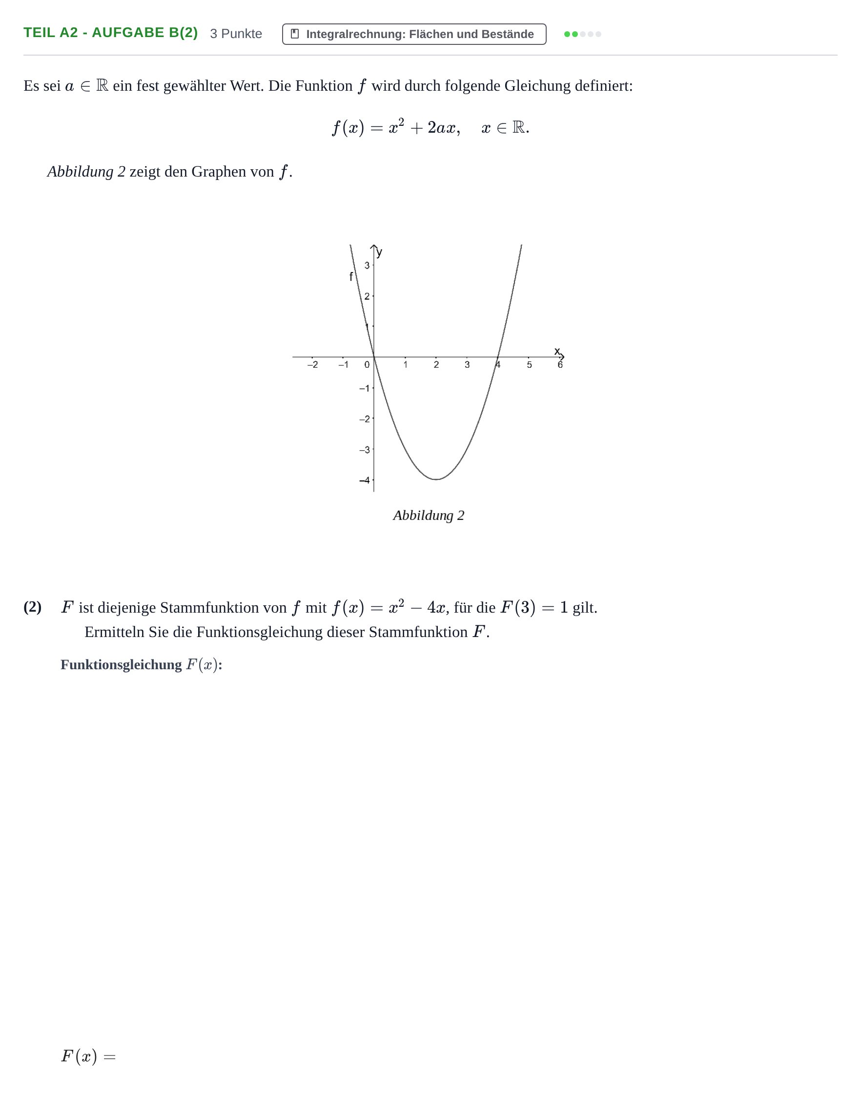 Aufgabenstellung: Teil A2 - Aufgabe b(2) · Abitur NRW Mathematik GK · Nachtermin · GTR 2021