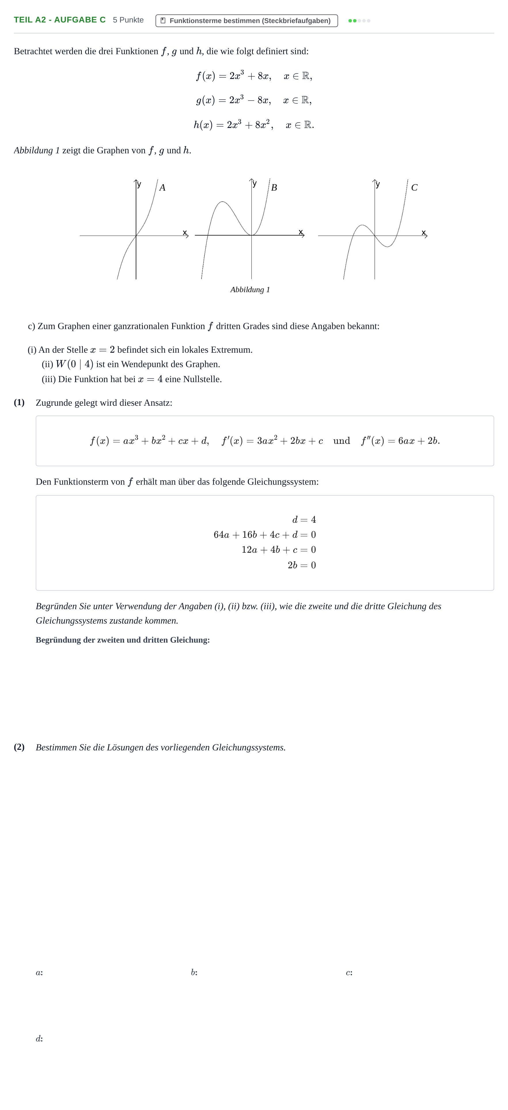 Aufgabenstellung: Teil A2 - Aufgabe c · Abitur NRW Mathematik GK · Nachtermin · GTR 2021