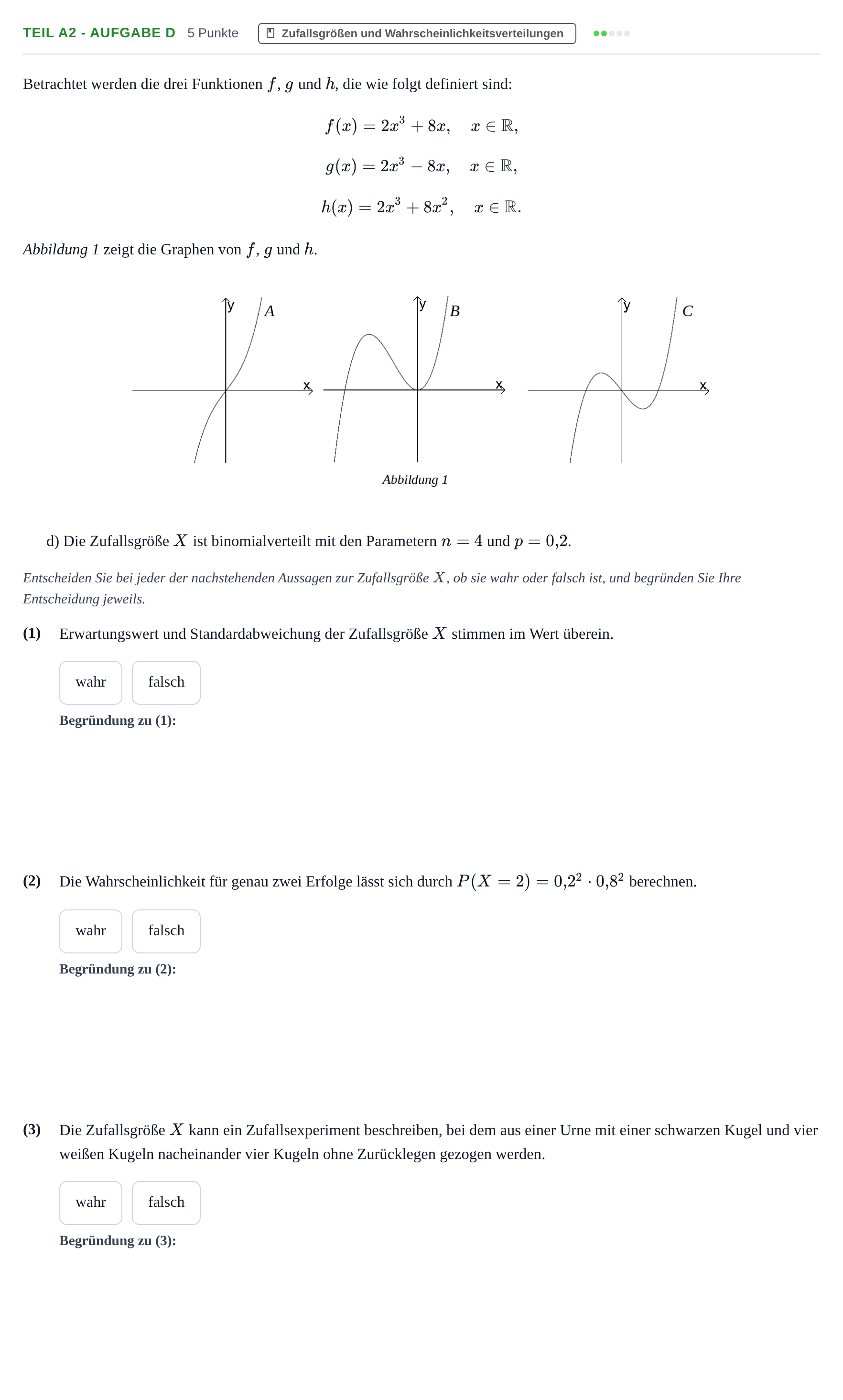 Aufgabenstellung: Teil A2 - Aufgabe d · Abitur NRW Mathematik GK · Nachtermin · GTR 2021