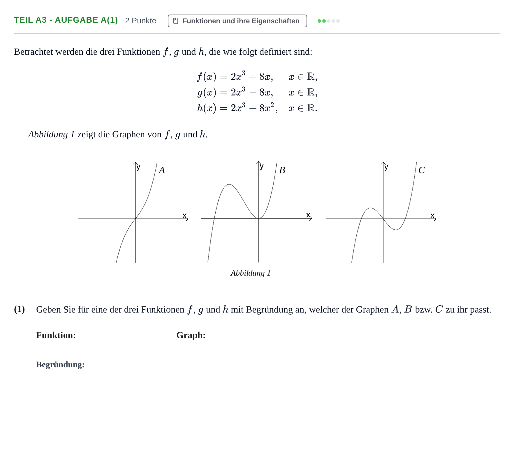 Aufgabenstellung: Teil A3 - Aufgabe a(1) · Abitur NRW Mathematik GK · Nachtermin · GTR 2021