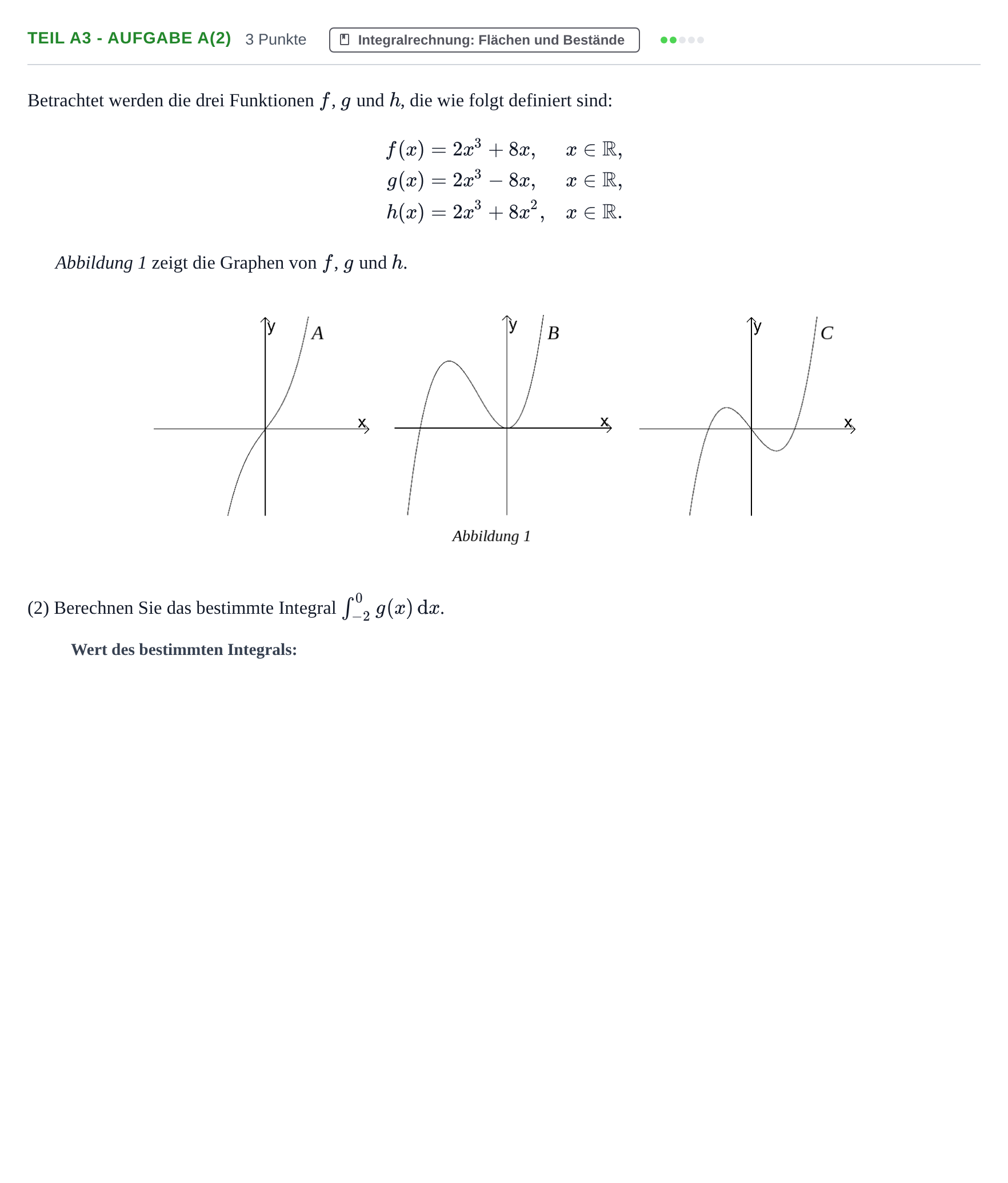 Aufgabenstellung: Teil A3 - Aufgabe a(2) · Abitur NRW Mathematik GK · Nachtermin · GTR 2021