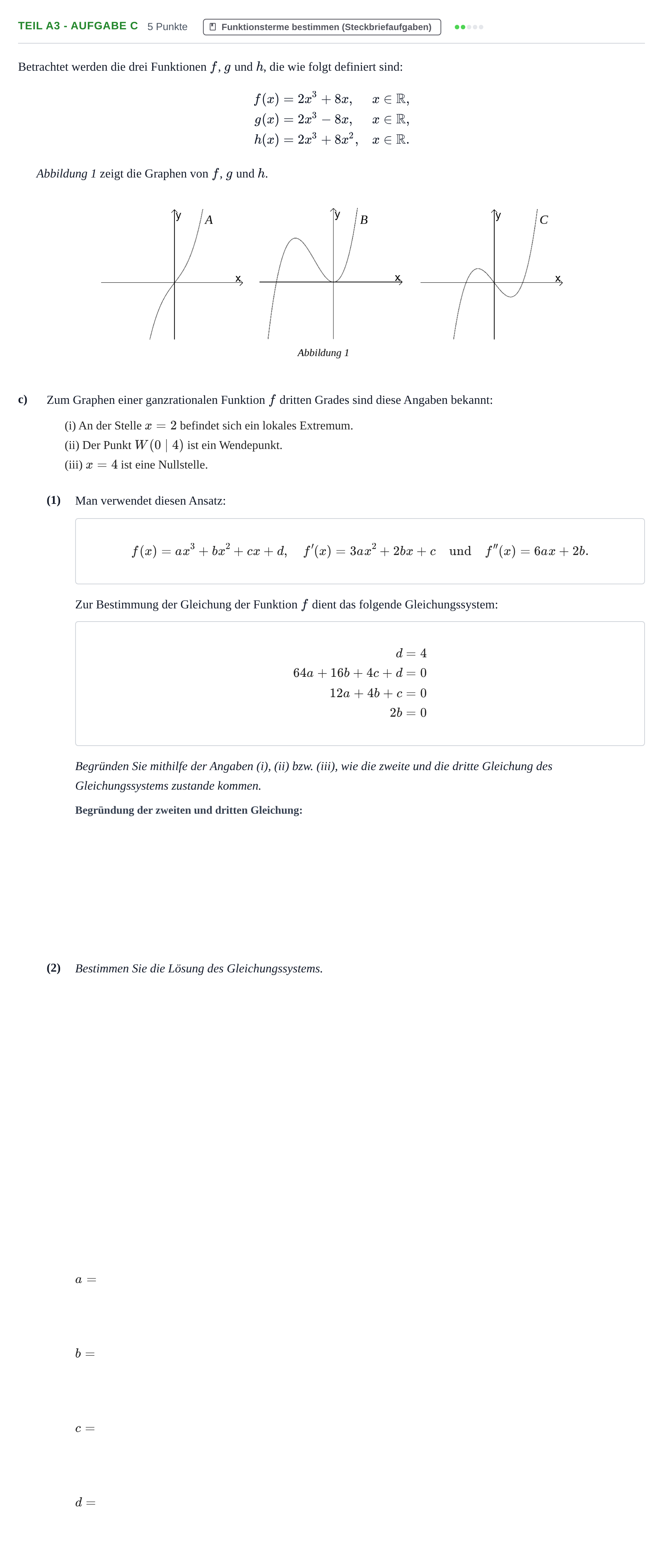 Aufgabenstellung: Teil A3 - Aufgabe c · Abitur NRW Mathematik GK · Nachtermin · GTR 2021