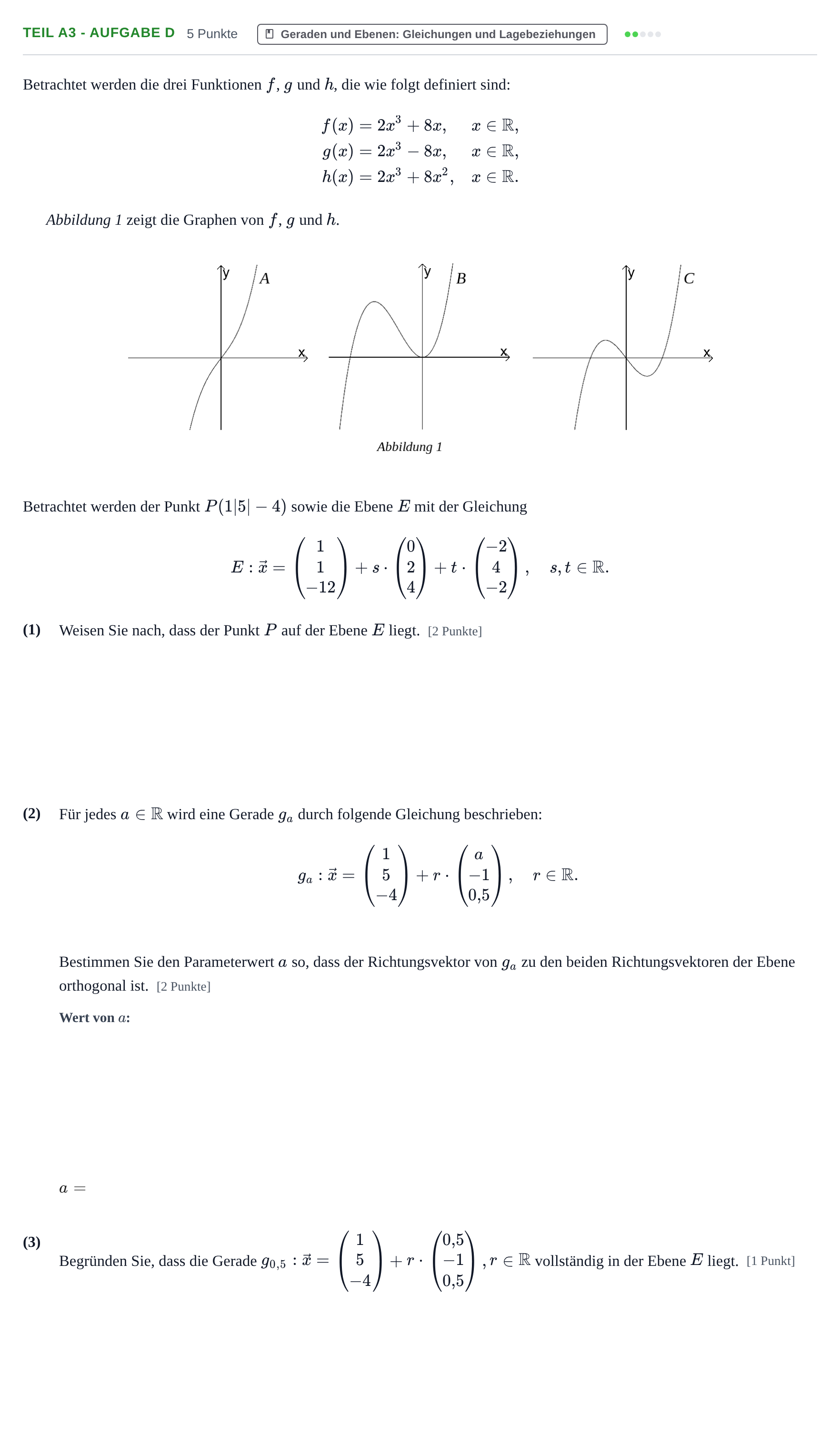 Aufgabenstellung: Teil A3 - Aufgabe d · Abitur NRW Mathematik GK · Nachtermin · GTR 2021