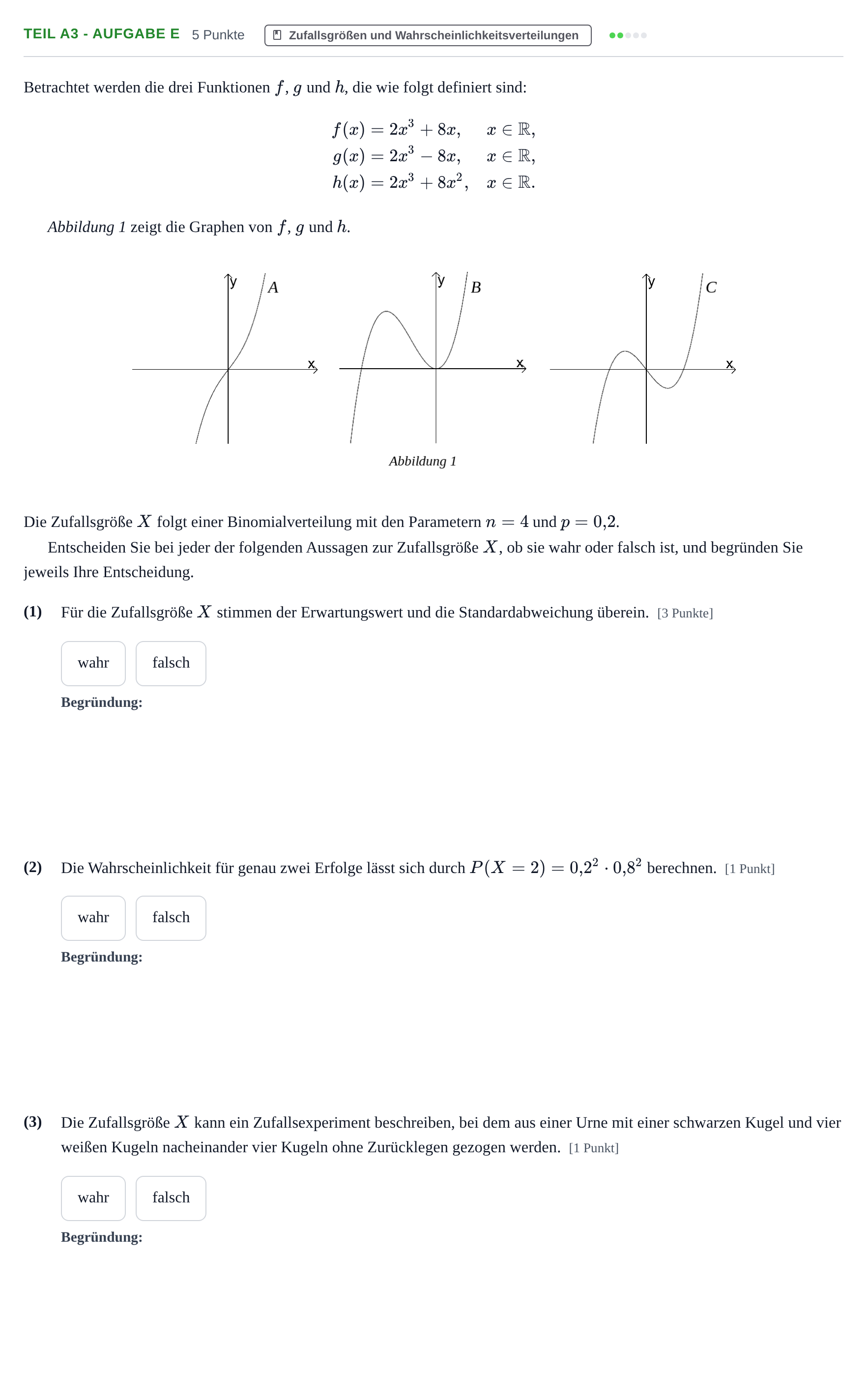 Aufgabenstellung: Teil A3 - Aufgabe e · Abitur NRW Mathematik GK · Nachtermin · GTR 2021