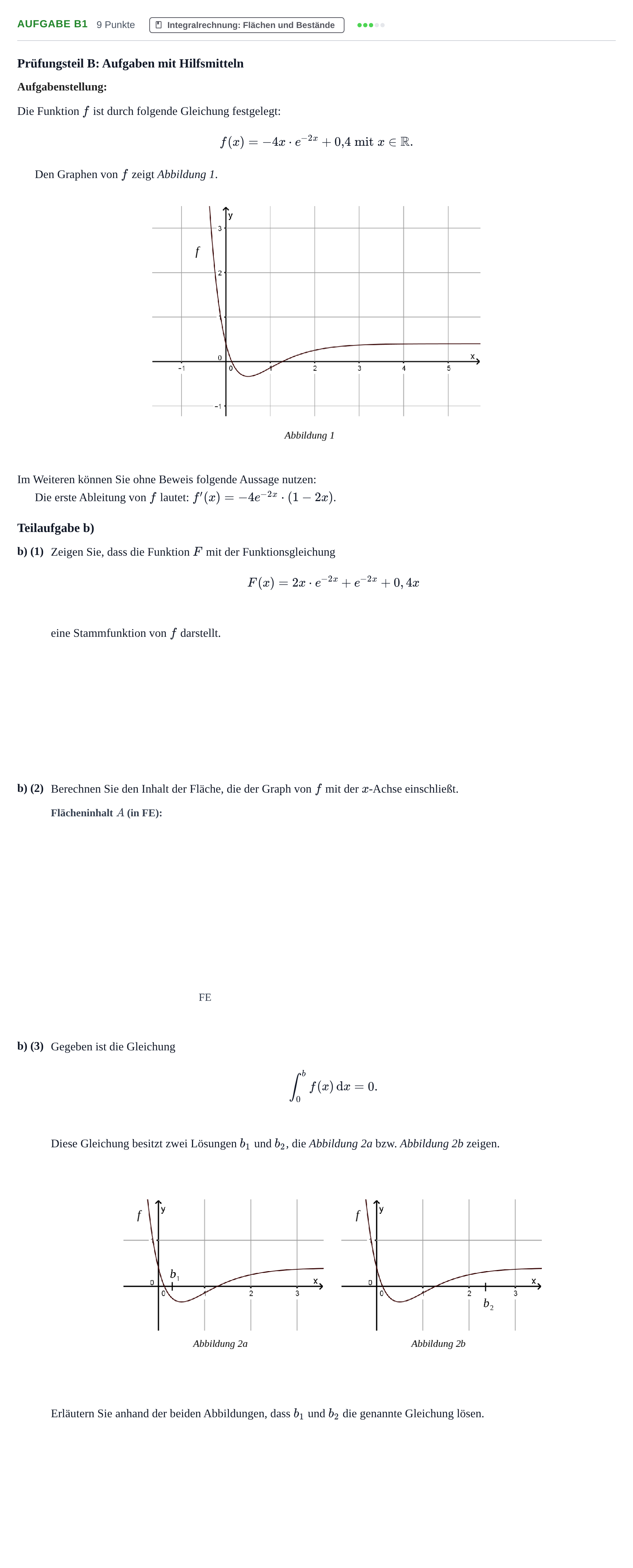 Aufgabenstellung: Aufgabe B1 - Integralrechnung · Abitur NRW Mathematik GK · Nachtermin · GTR 2021