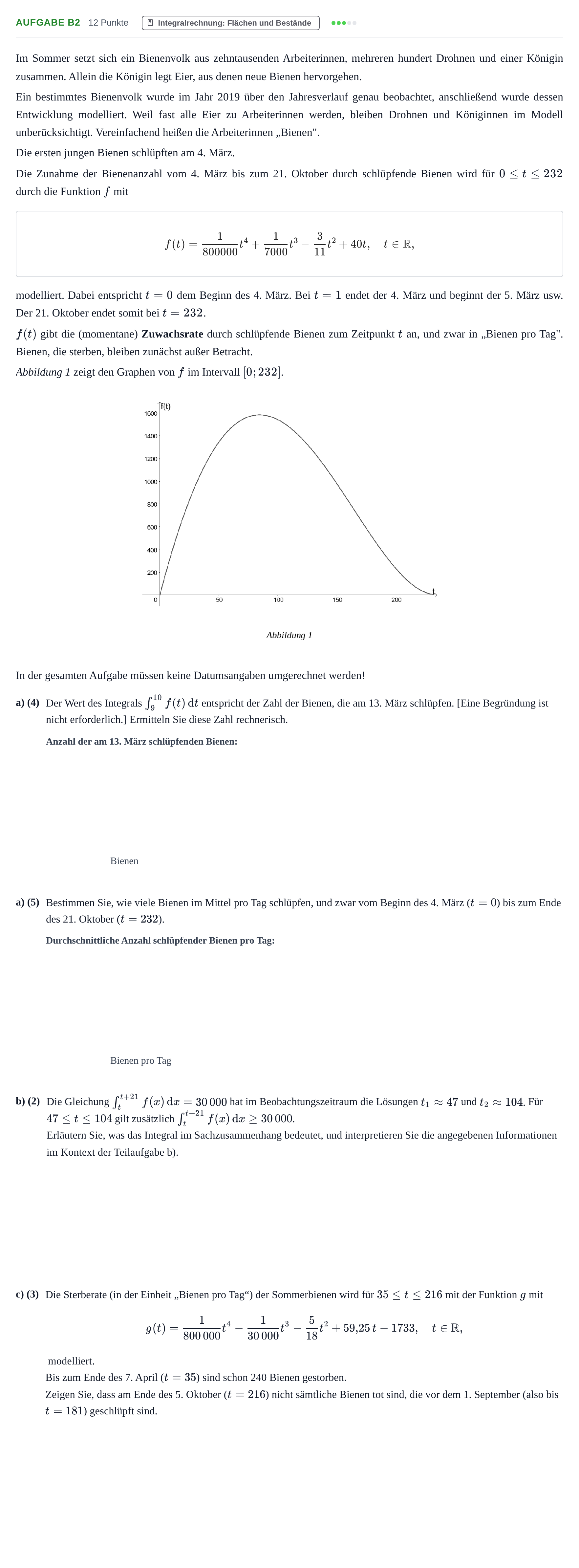 Aufgabenstellung: Aufgabe B2 - Integralrechnung · Abitur NRW Mathematik GK · Nachtermin · GTR 2021