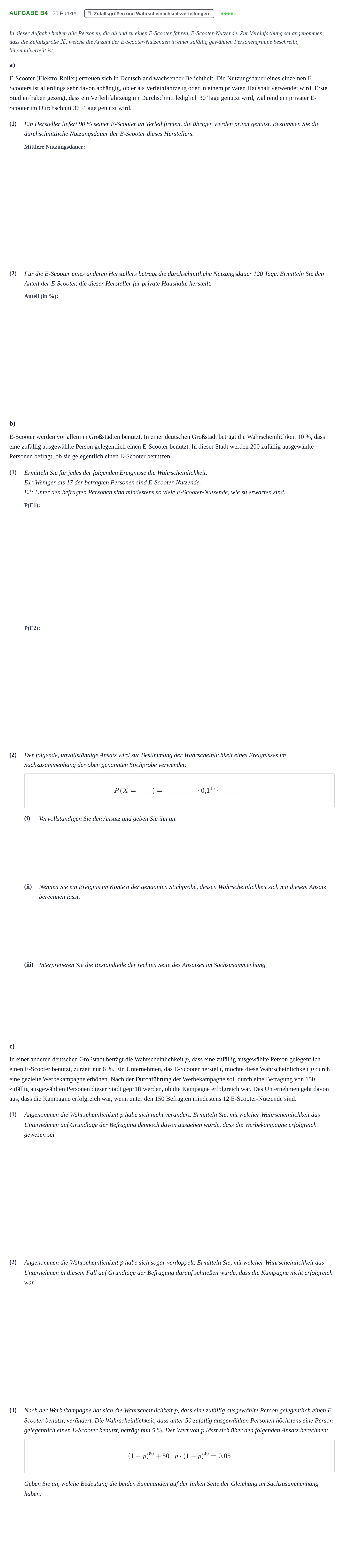 Aufgabenstellung: Aufgabe B4 · Abitur NRW Mathematik GK · Nachtermin · GTR 2021