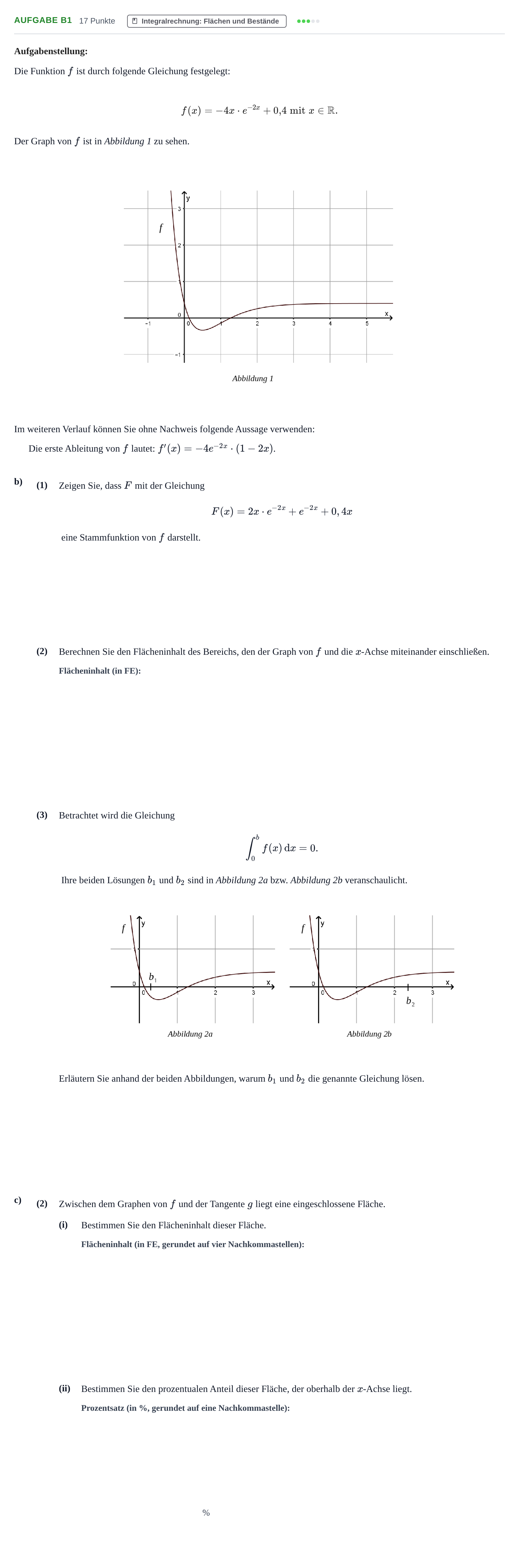 Aufgabenstellung: Aufgabe B1 - Integralrechnung · Abitur NRW Mathematik GK · Nachtermin · GTR · Weiterbildungsko 2021