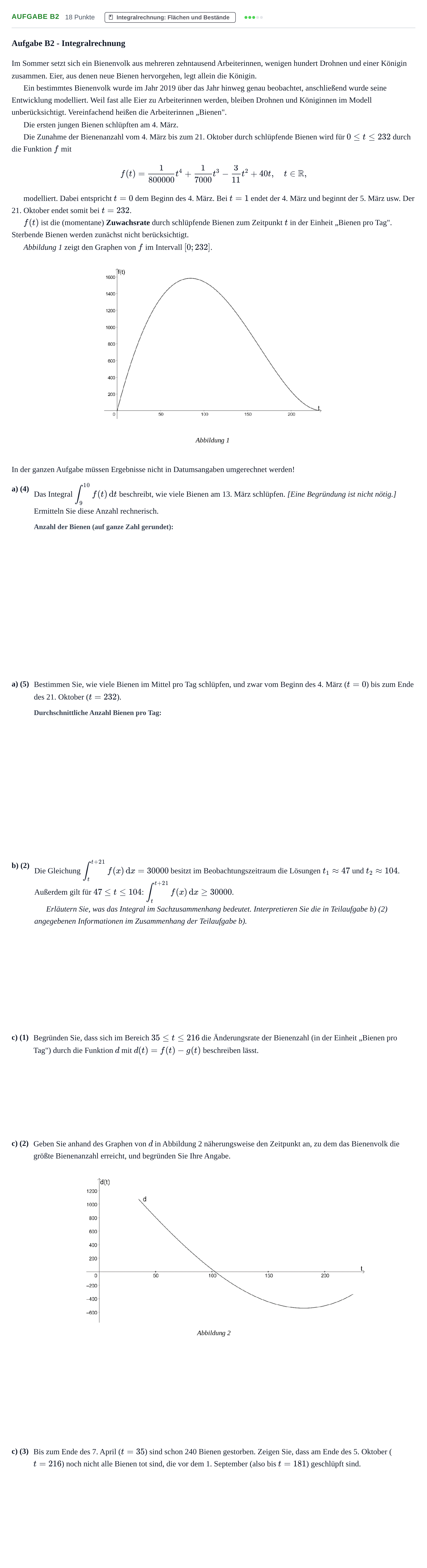Aufgabenstellung: Aufgabe B2 - Integralrechnung · Abitur NRW Mathematik GK · Nachtermin · GTR · Weiterbildungsko 2021