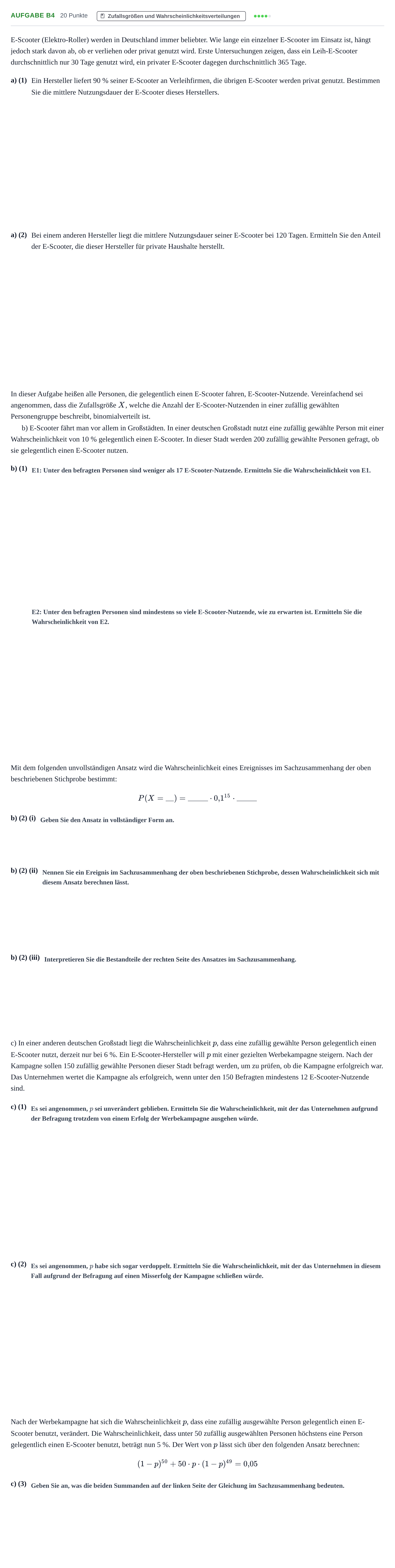 Aufgabenstellung: Aufgabe B4 - Zufallsgrößen und Wahrscheinlichkeit… · Abitur NRW Mathematik GK · Nachtermin · GTR · Weiterbildungsko 2021