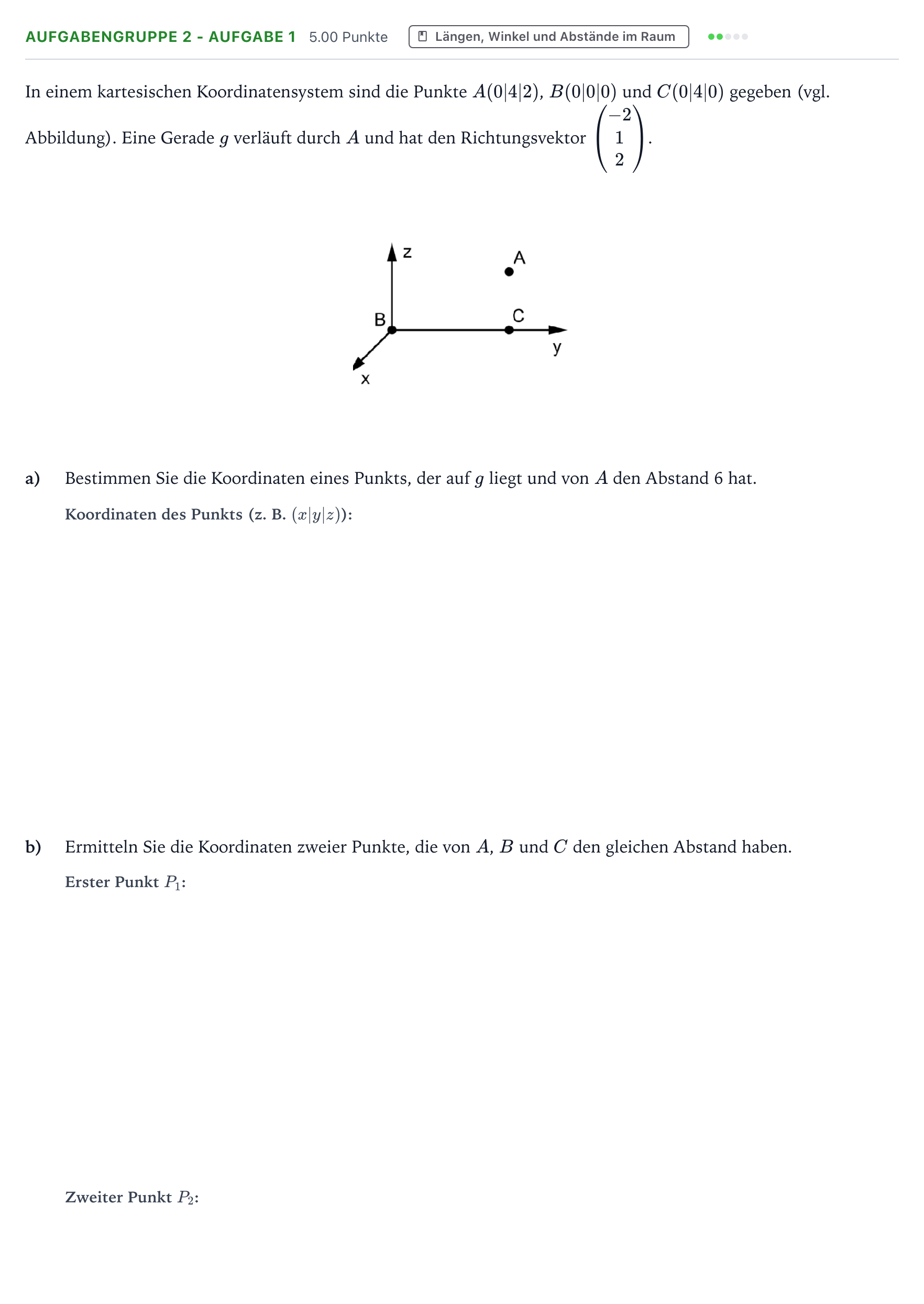 Aufgabenstellung: Aufgabengruppe 2 - Aufgabe 1 · Abitur NRW Mathematik GK · Teil A · Analytische Geometrie 2019