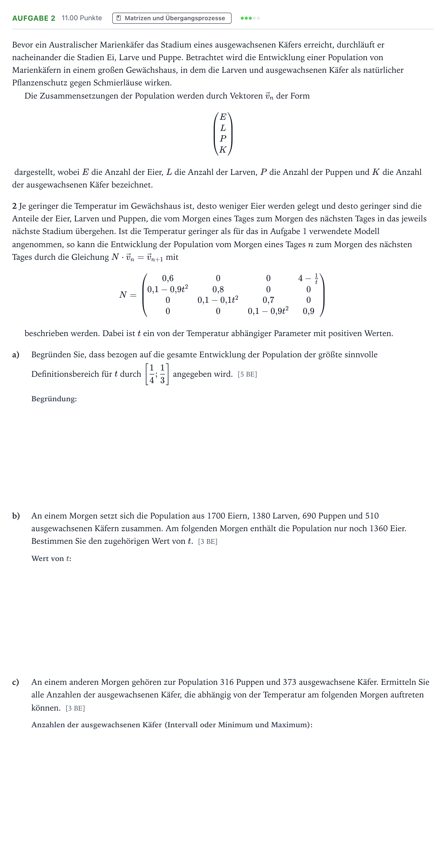 Aufgabenstellung: Aufgabe 2 · Abitur NRW Mathematik LK · Teil B · Lineare Algebra (WTR) 2019