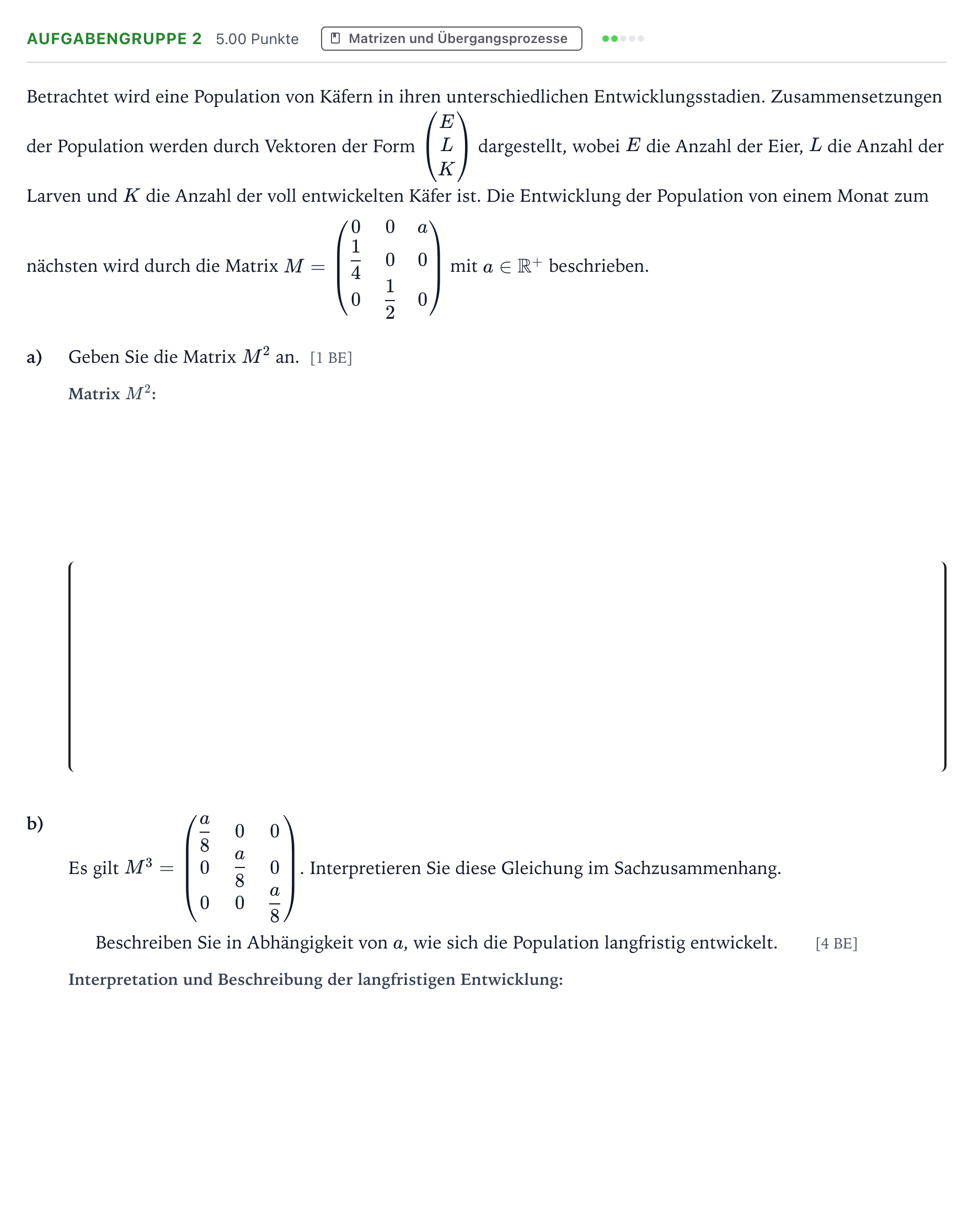 Aufgabenstellung: Aufgabengruppe 2 · Abitur NRW Mathematik GK · Teil A · Lineare Algebra 2019
