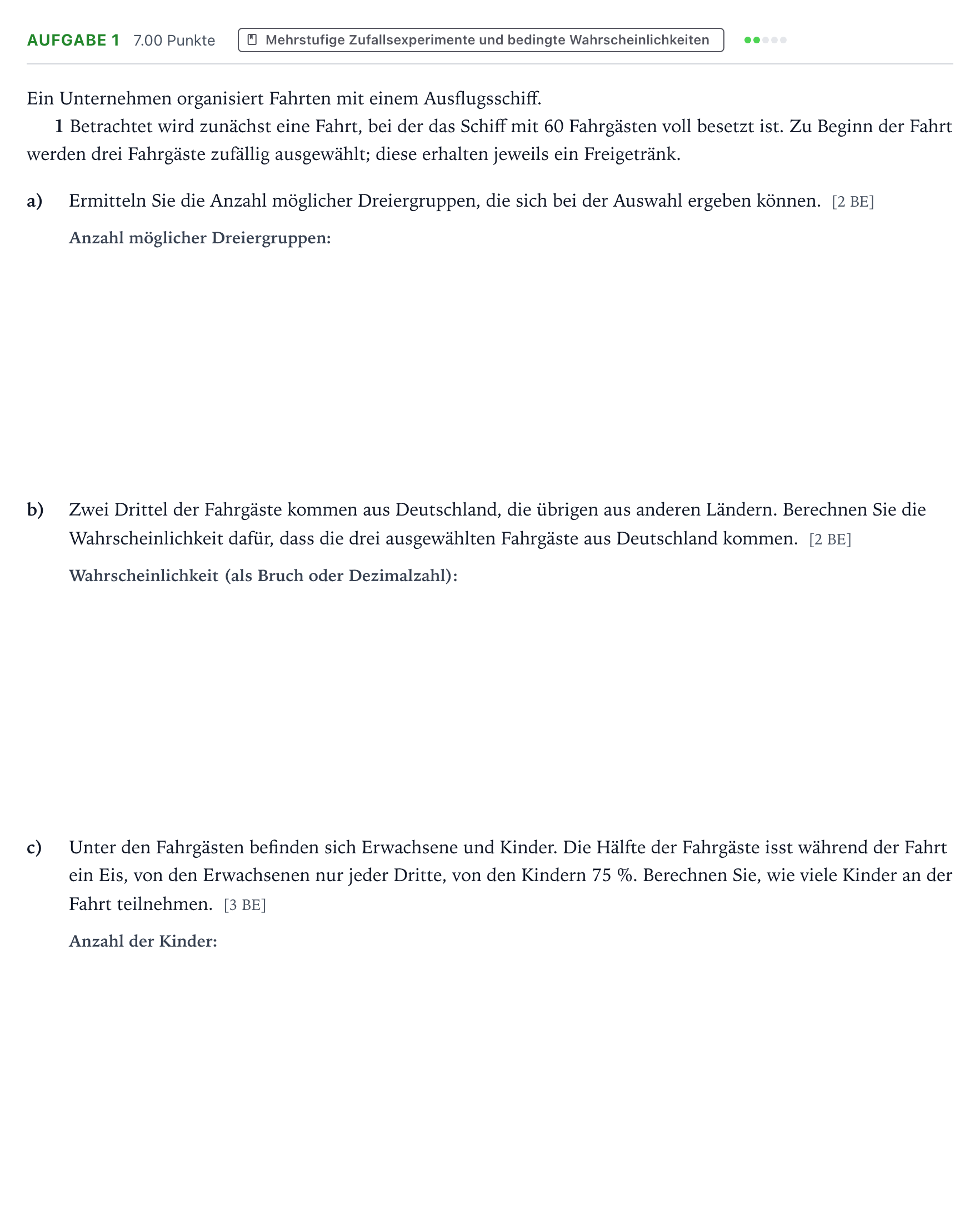 Aufgabenstellung: Aufgabe 1 · Abitur NRW Mathematik LK · Teil B · Stochastik (CAS) 2019