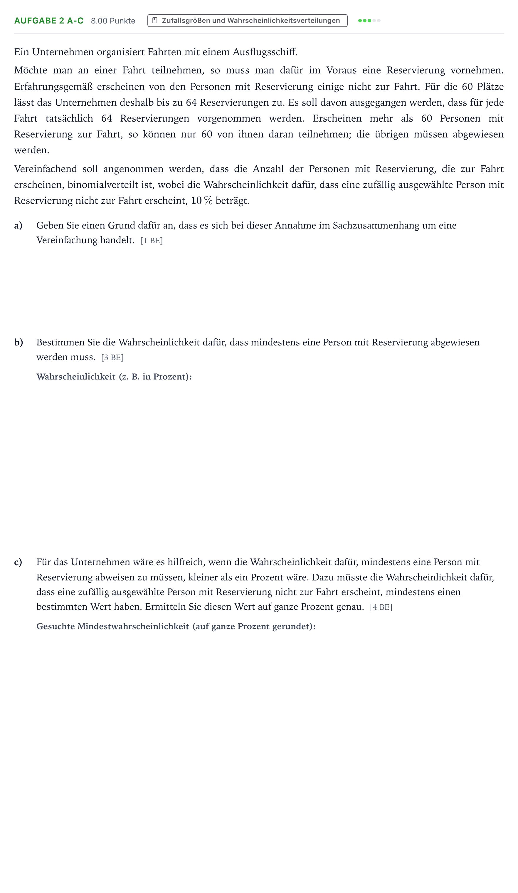 Aufgabenstellung: Aufgabe 2 a-c - Zufallsgrößen und Wahrscheinlichkeitsvert… · Abitur NRW Mathematik LK · Teil B · Stochastik (CAS) 2019